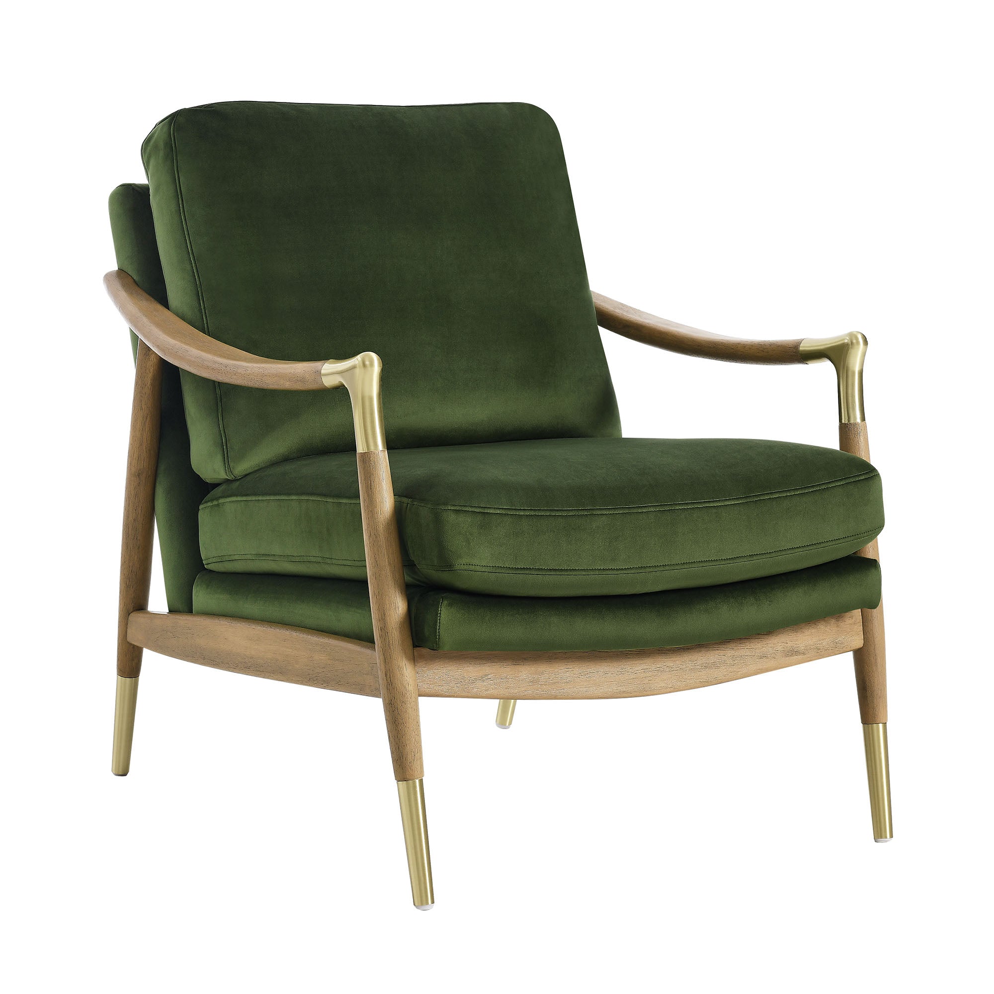 Langford Performance Velvet Accent Armchair with Brass Accents – Mid-Century Modern