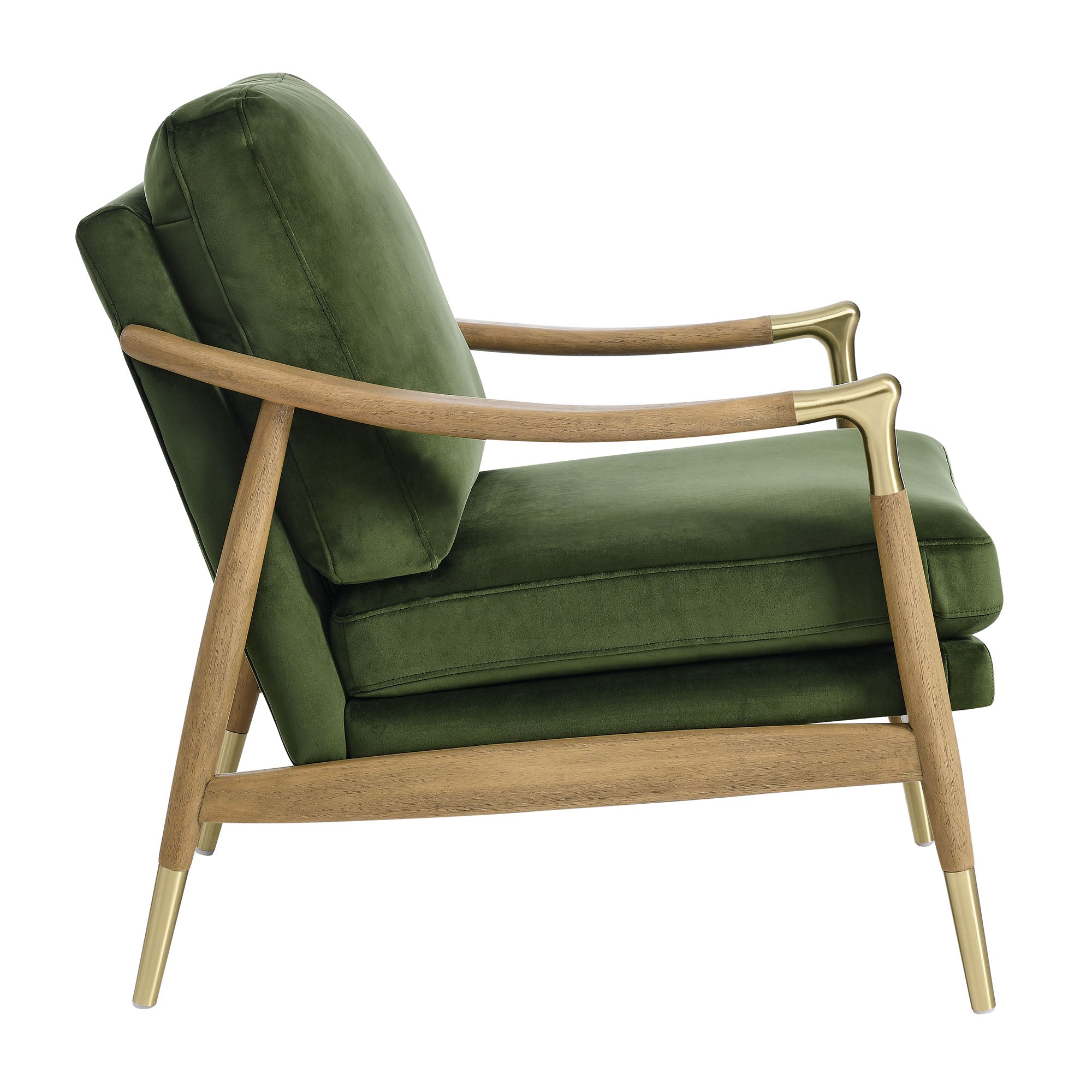 Langford Performance Velvet Accent Armchair with Brass Accents – Mid-Century Modern