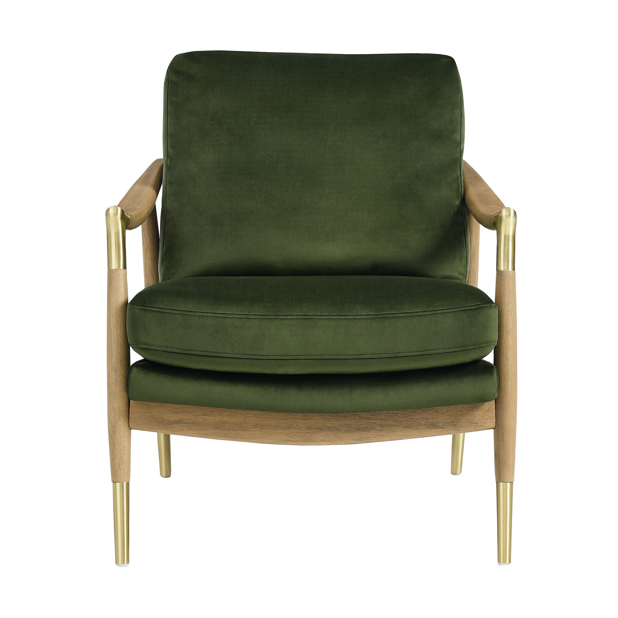 Langford Performance Velvet Accent Armchair with Brass Accents – Mid-Century Modern