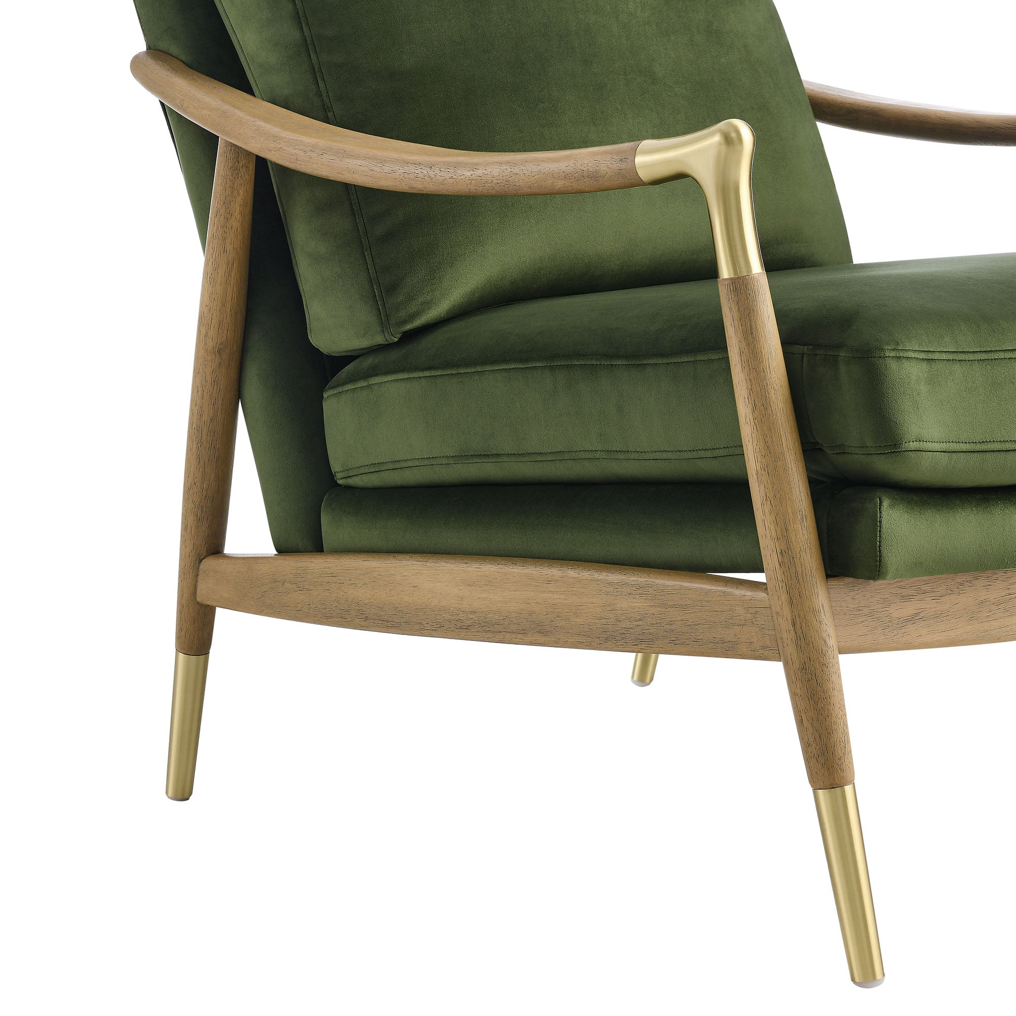 Langford Performance Velvet Accent Armchair with Brass Accents – Mid-Century Modern