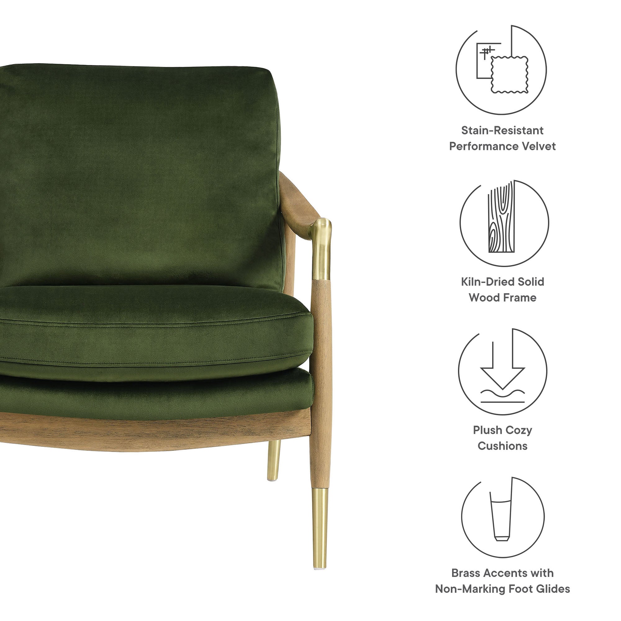 Langford Performance Velvet Accent Armchair with Brass Accents – Mid-Century Modern