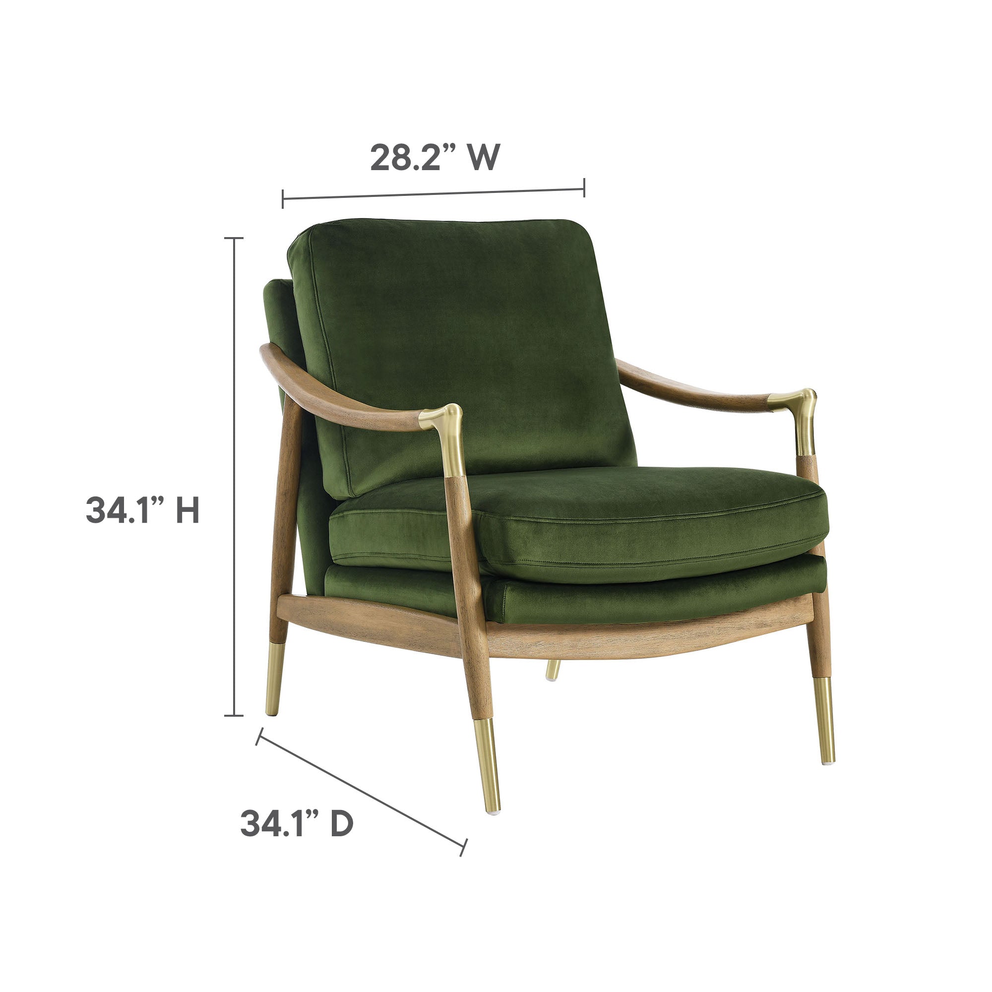 Langford Performance Velvet Accent Armchair with Brass Accents – Mid-Century Modern