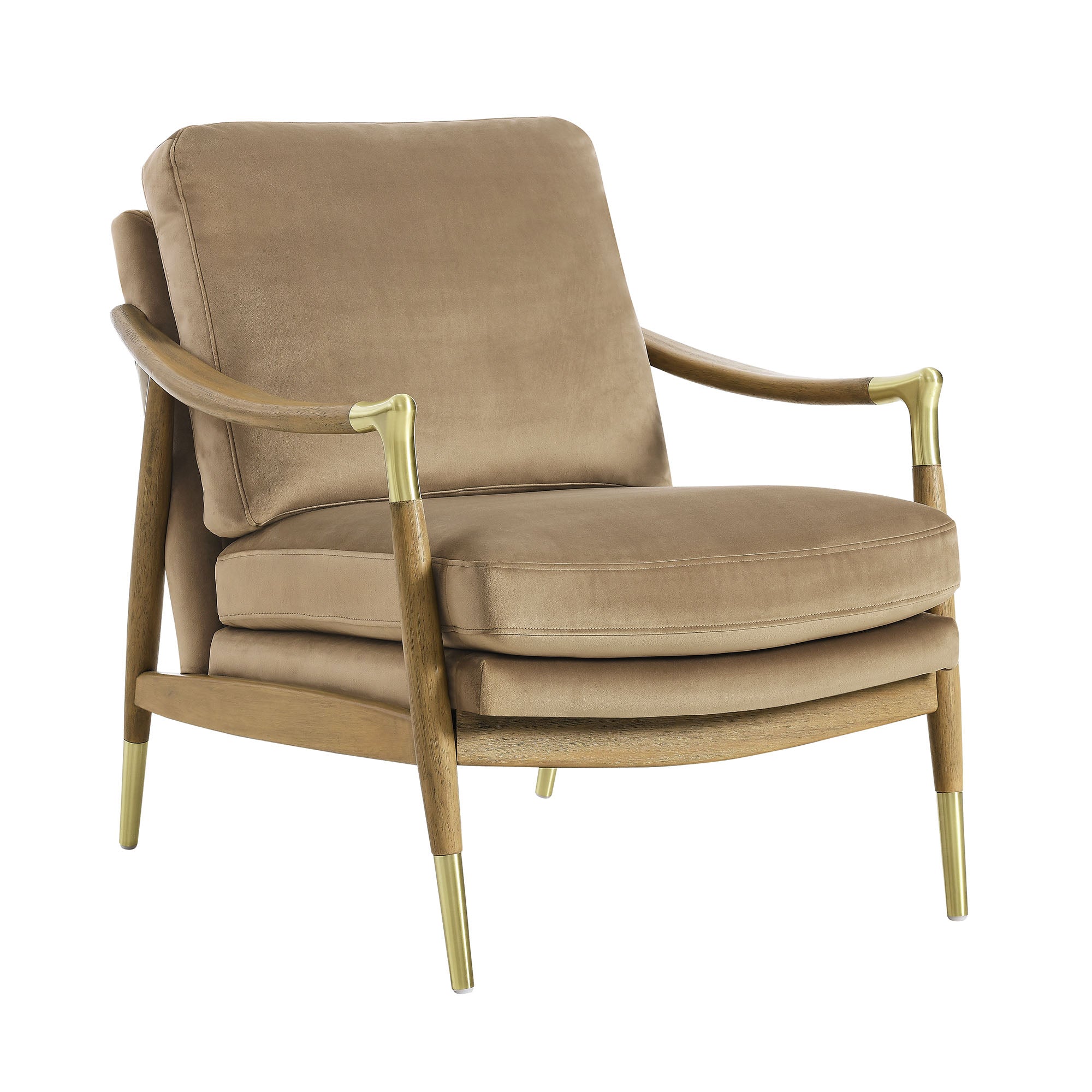 Langford Performance Velvet Accent Armchair with Brass Accents – Mid-Century Modern
