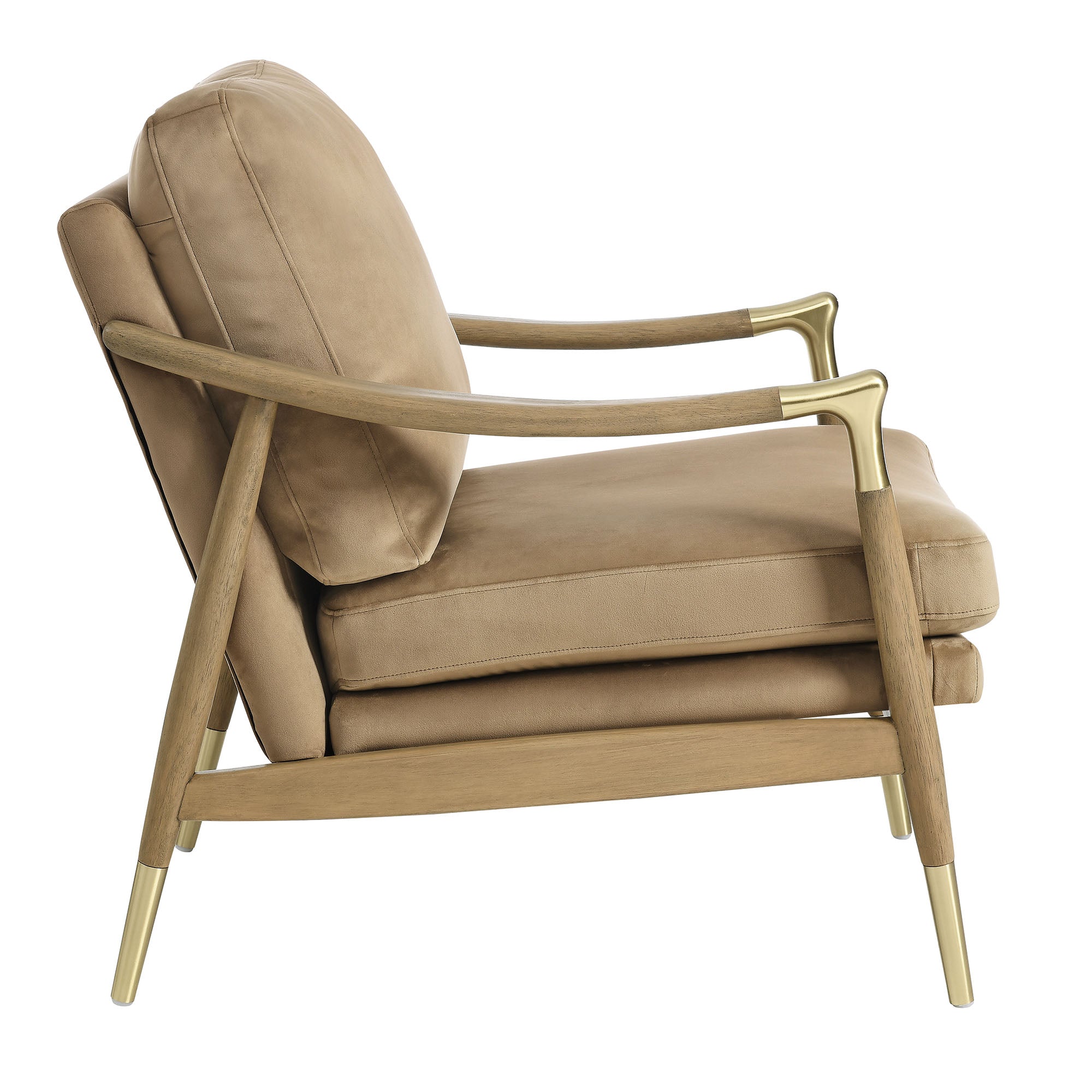 Langford Performance Velvet Accent Armchair with Brass Accents – Mid-Century Modern