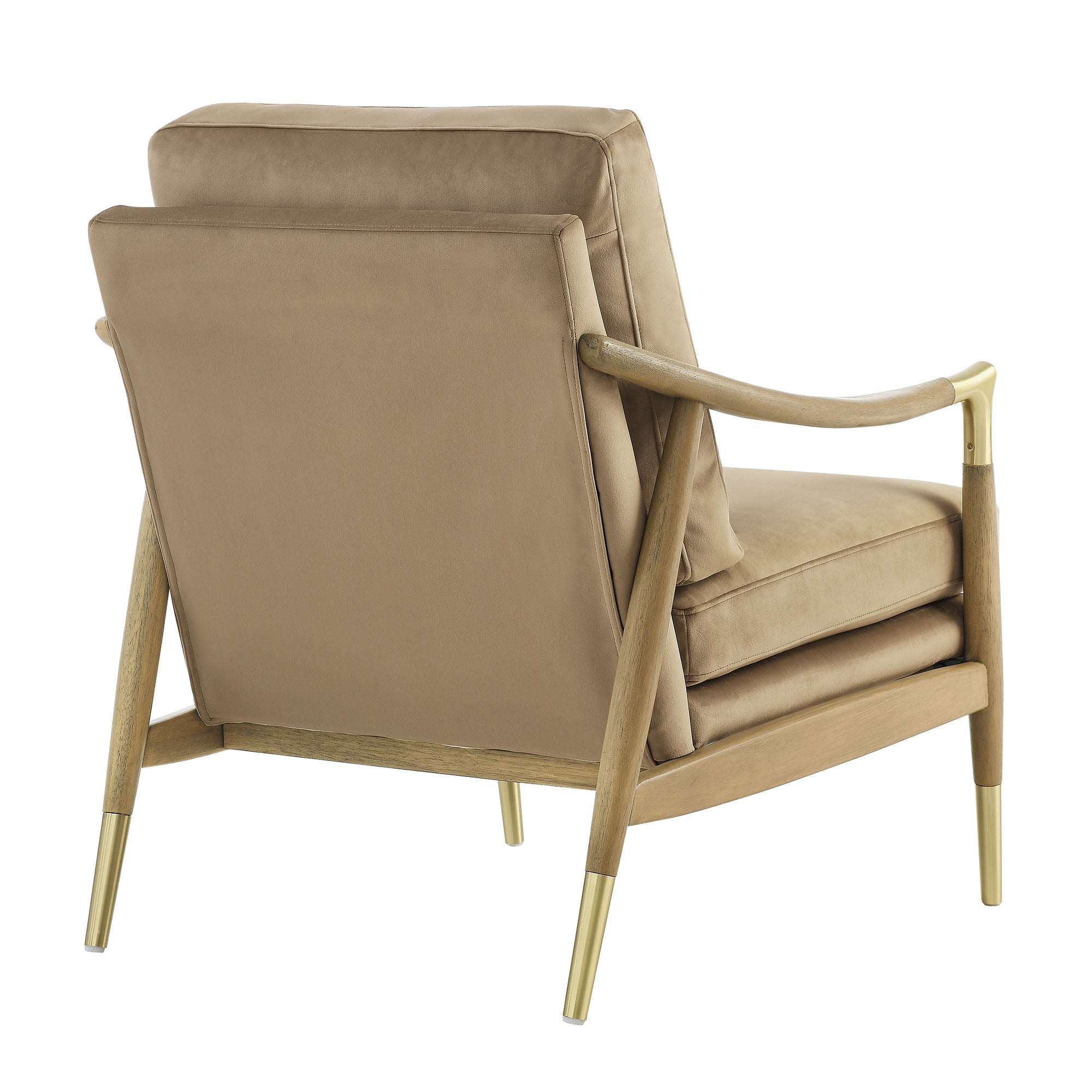 Langford Performance Velvet Accent Armchair with Brass Accents – Mid-Century Modern