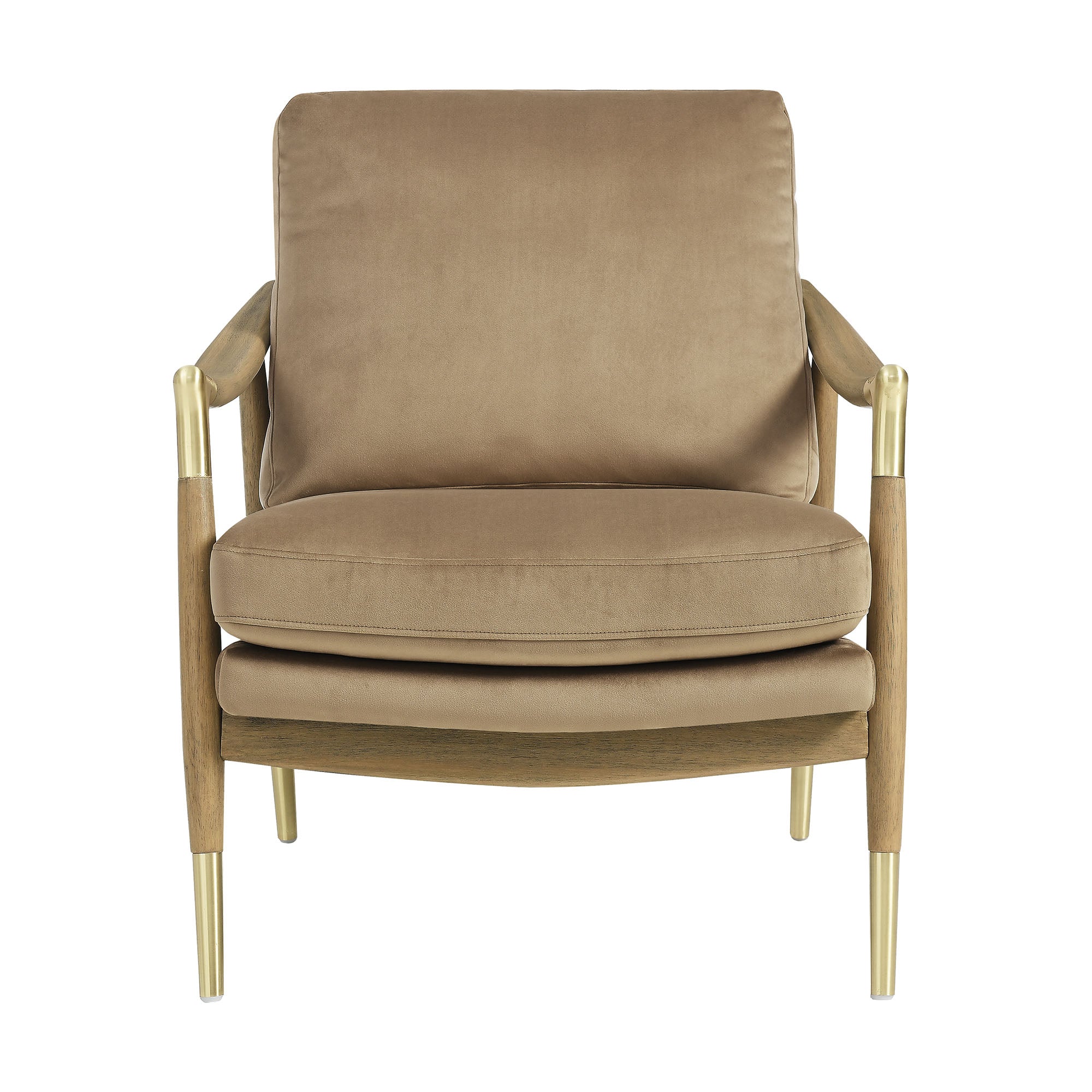 Langford Performance Velvet Accent Armchair with Brass Accents – Mid-Century Modern