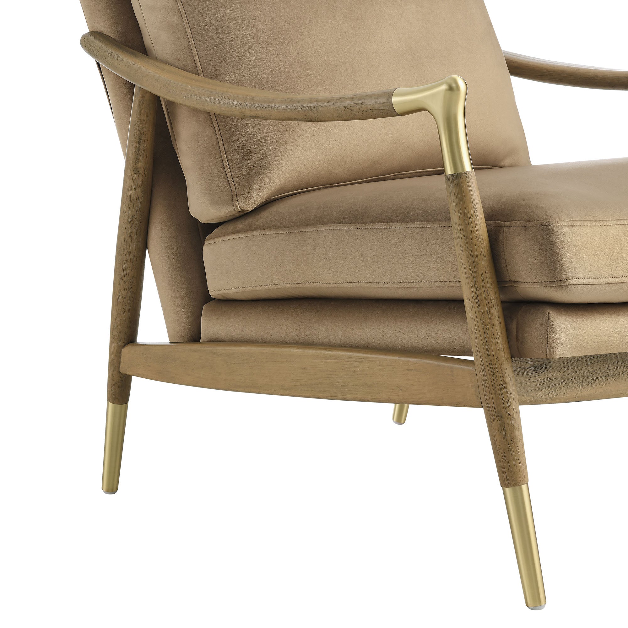 Langford Performance Velvet Accent Armchair with Brass Accents – Mid-Century Modern