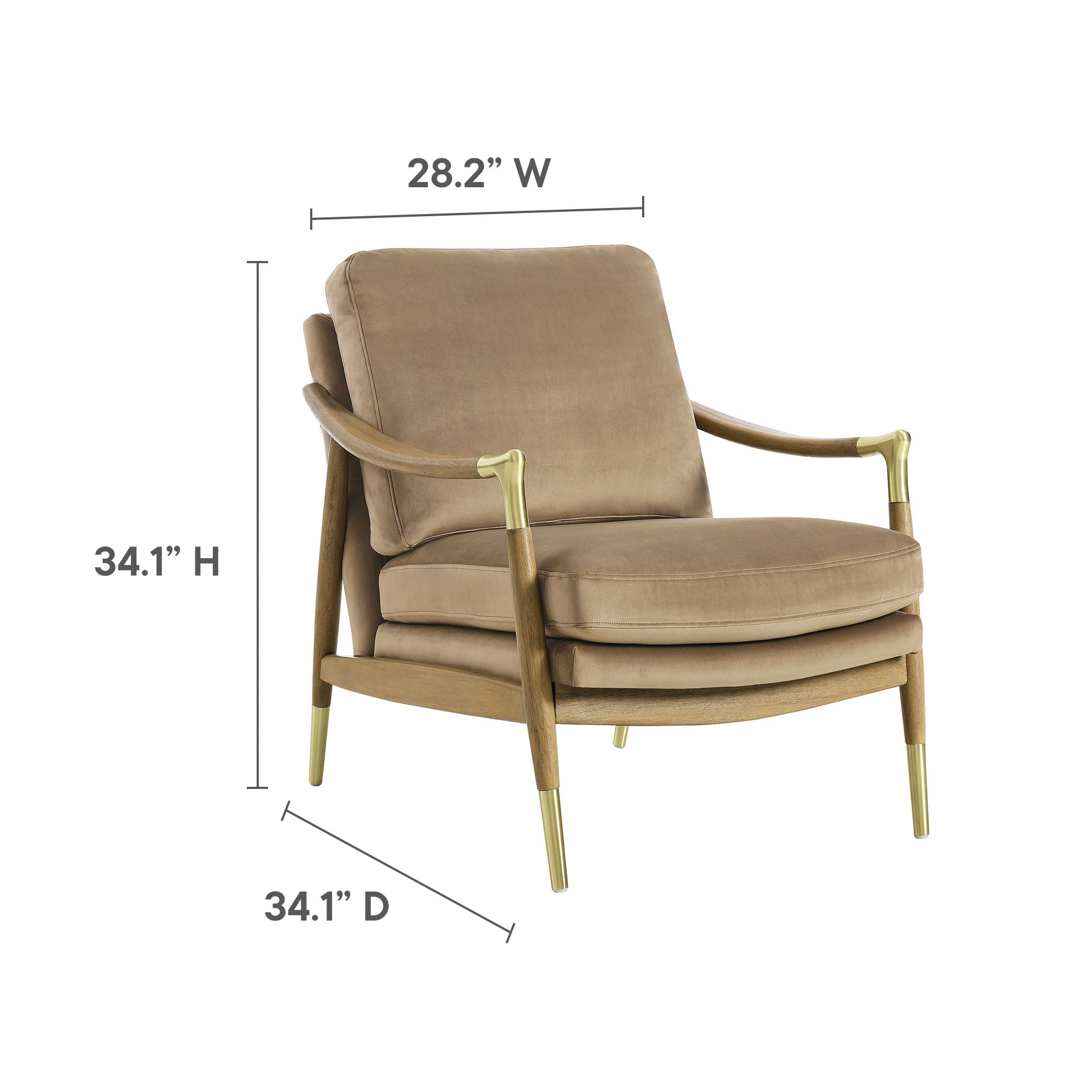 Langford Performance Velvet Accent Armchair with Brass Accents – Mid-Century Modern