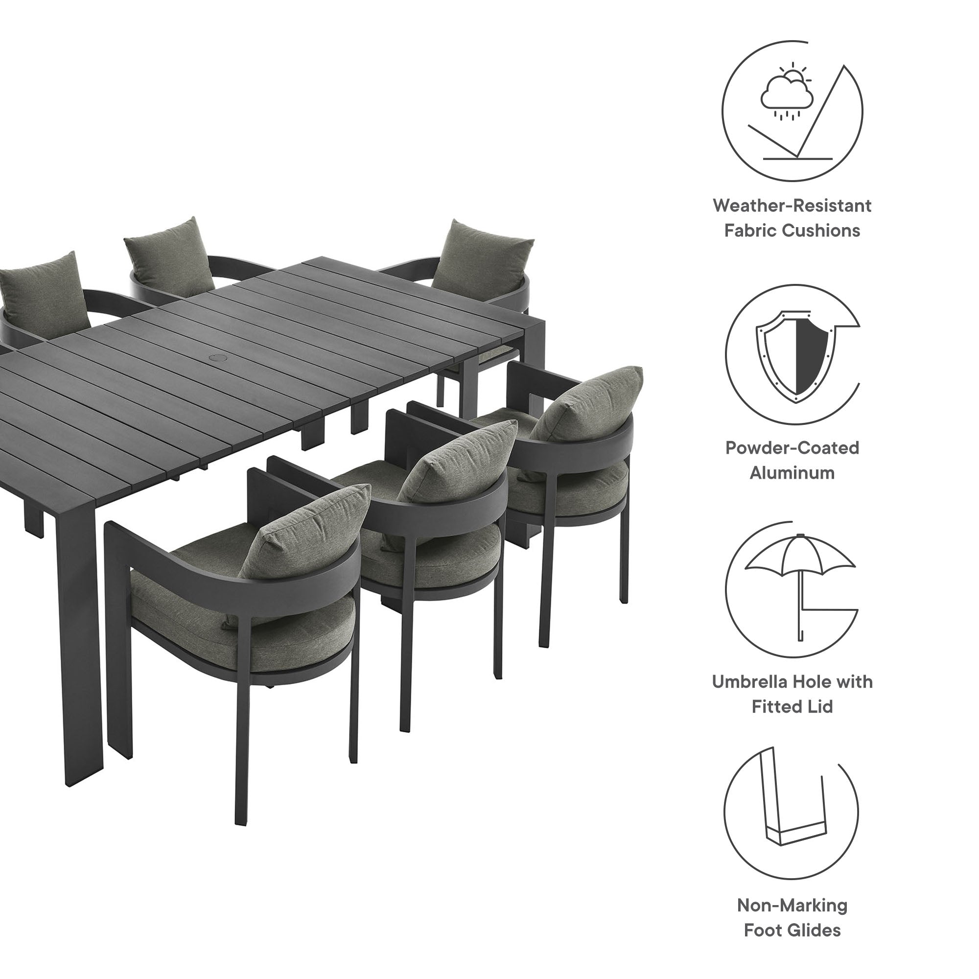 Modway Tahoe 9-Piece Outdoor Patio Aluminum Dining Set
