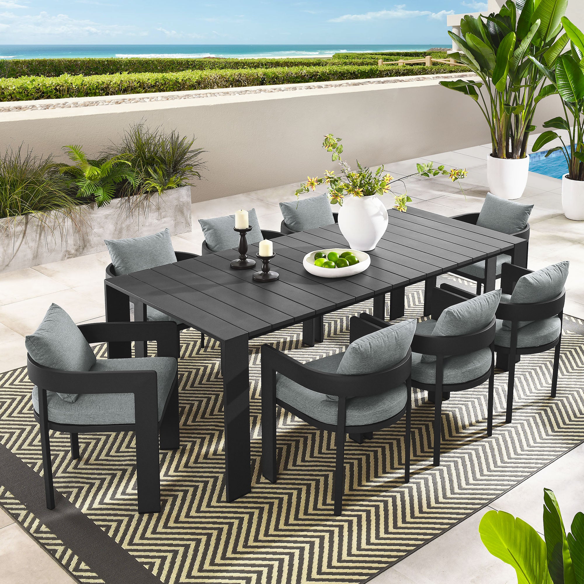 Modway Tahoe 9-Piece Outdoor Patio Aluminum Dining Set
