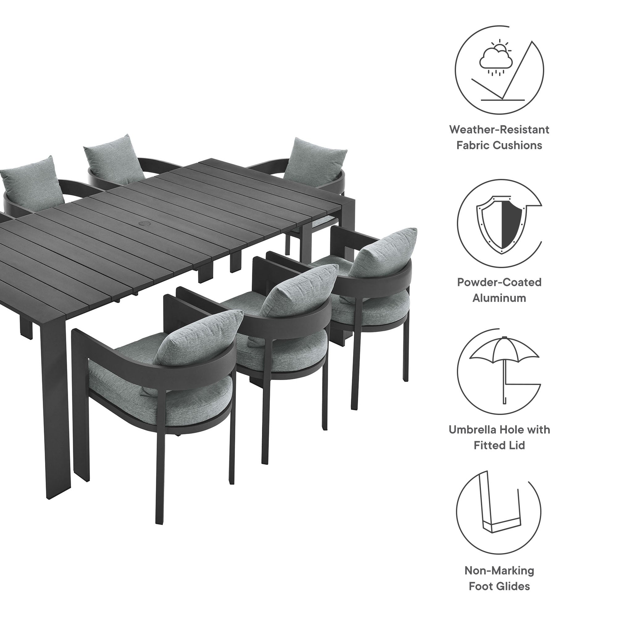Modway Tahoe 9-Piece Outdoor Patio Aluminum Dining Set