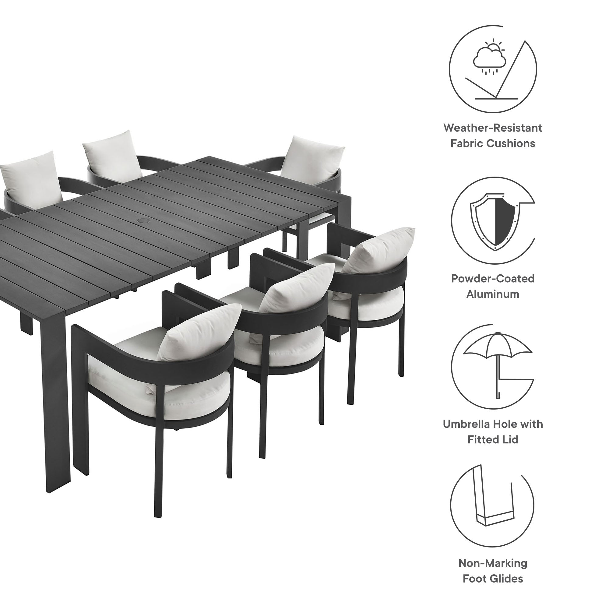Modway Tahoe 9-Piece Outdoor Patio Aluminum Dining Set
