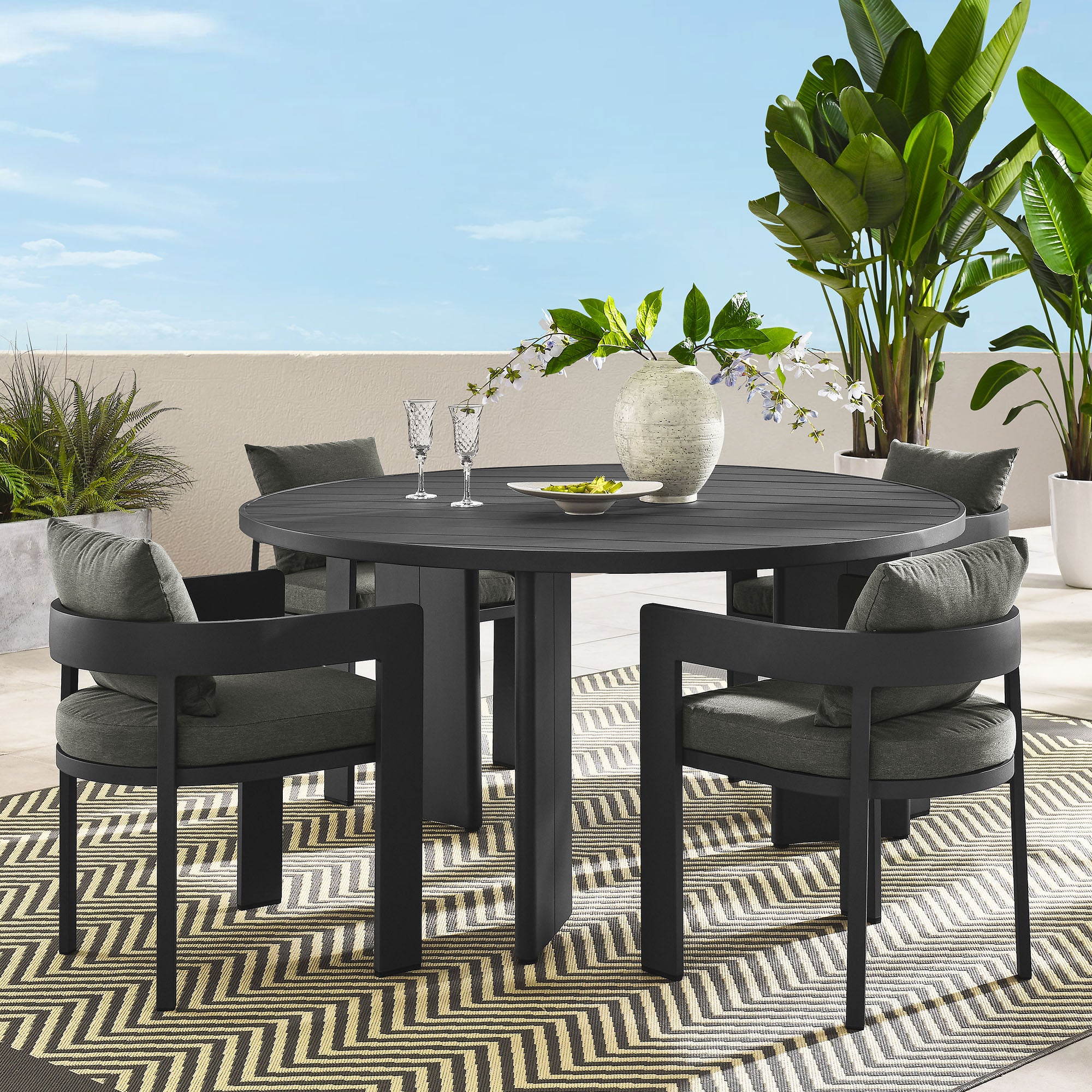 Modway Tahoe 5-Piece Outdoor Patio Aluminum Dining Set