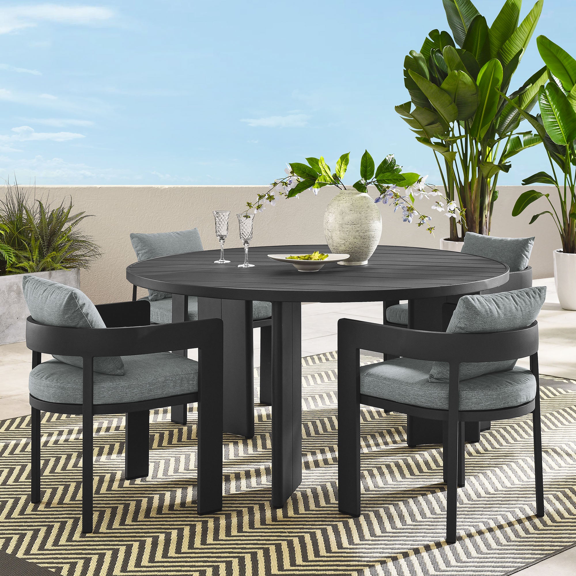 Modway Tahoe 5-Piece Outdoor Patio Aluminum Dining Set