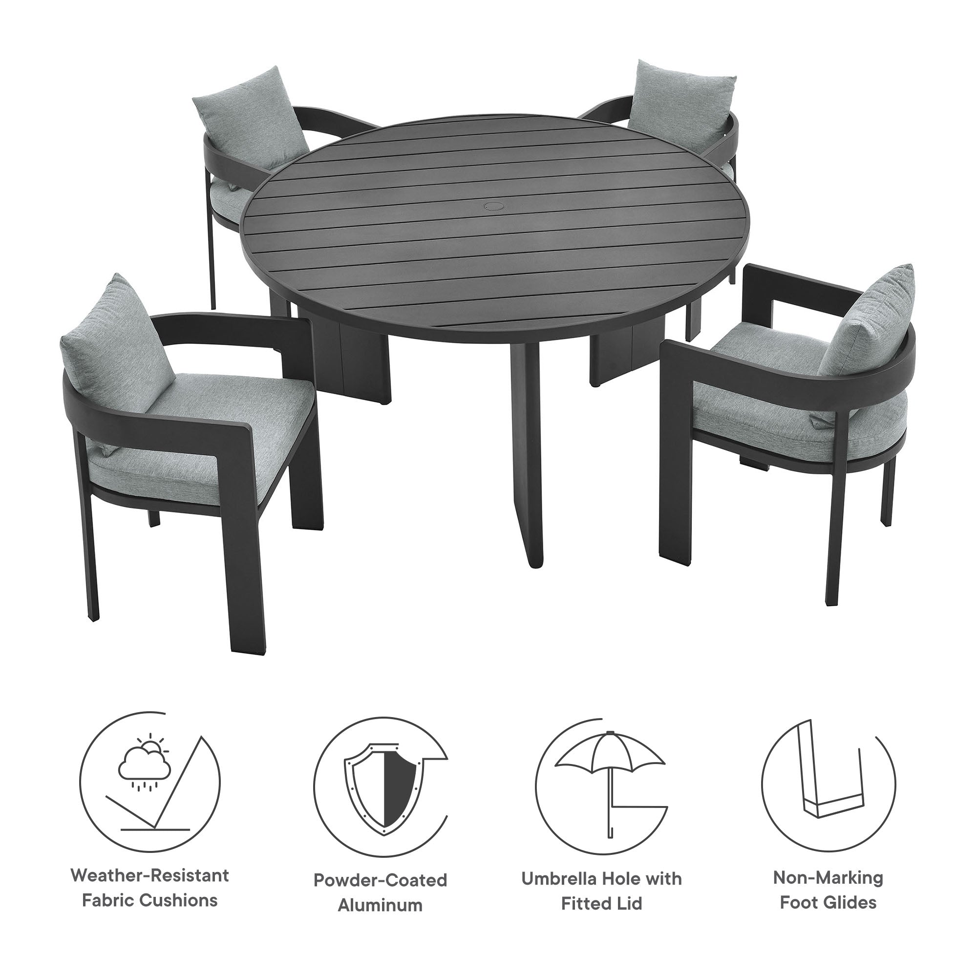 Modway Tahoe 5-Piece Outdoor Patio Aluminum Dining Set