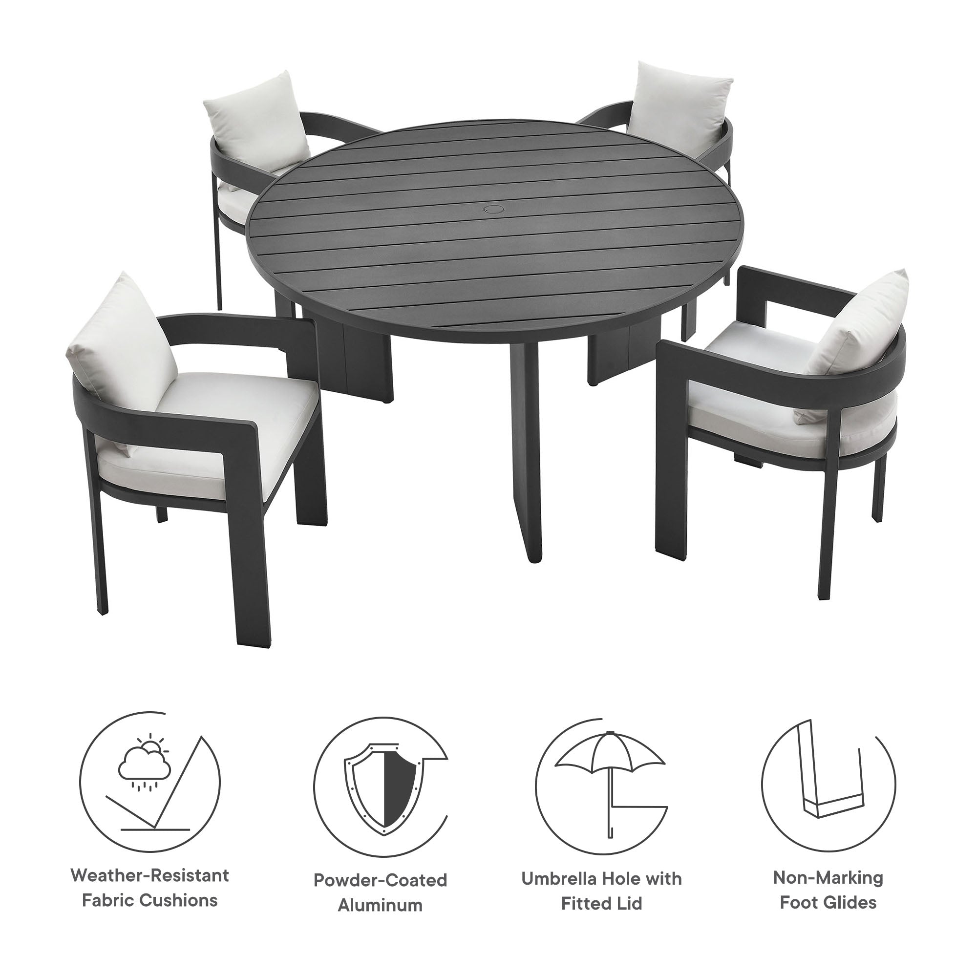 Modway Tahoe 5-Piece Outdoor Patio Aluminum Dining Set