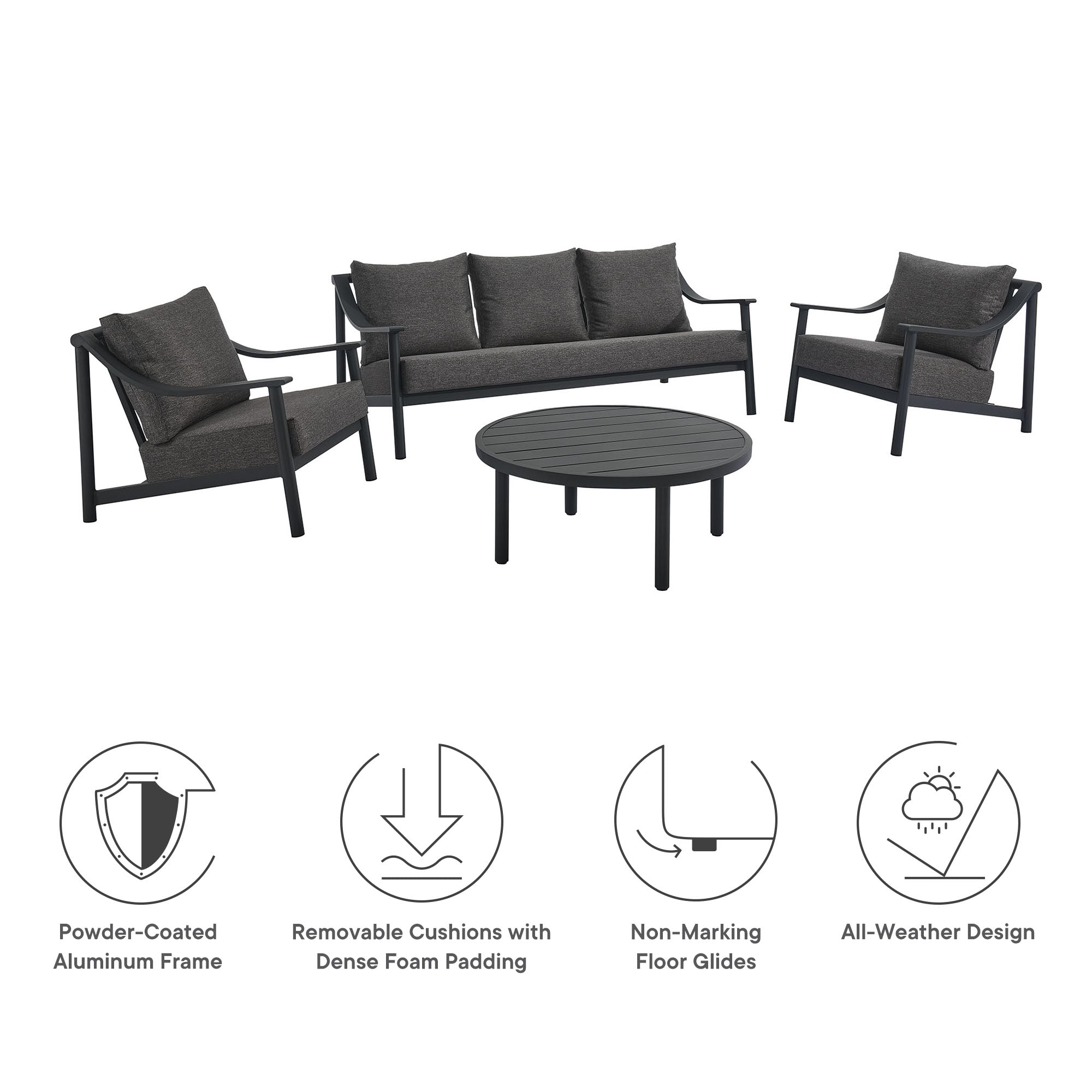 Modway Terrace 4-Piece Outdoor Patio Aluminum Furniture Set