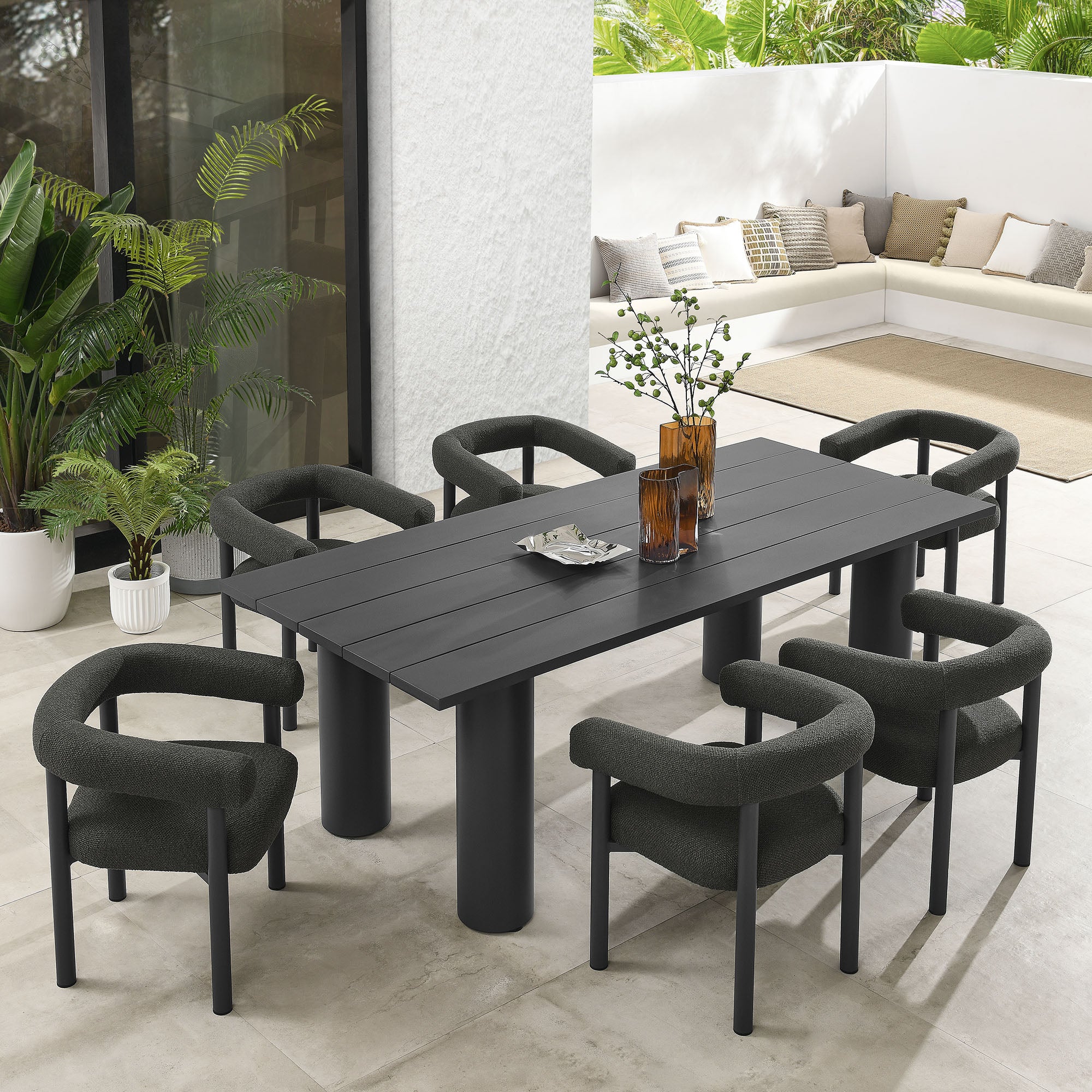 Modway Nautica 7-Piece Rectangular Outdoor Patio Aluminum Dining Table and Chairs Set