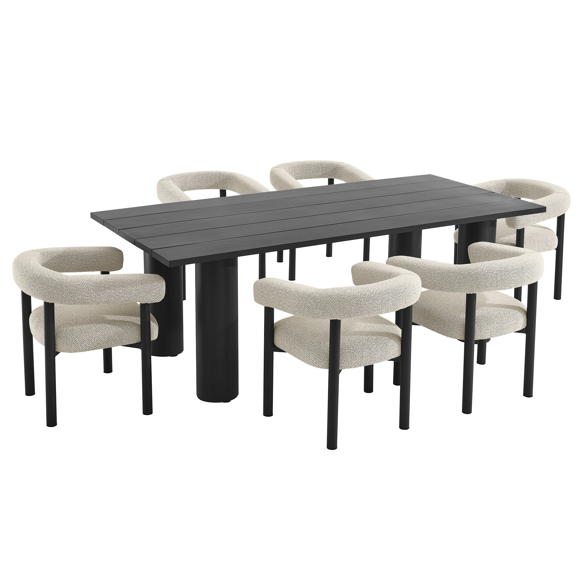 Modway Nautica 7-Piece Rectangular Outdoor Patio Aluminum Dining Table and Chairs Set