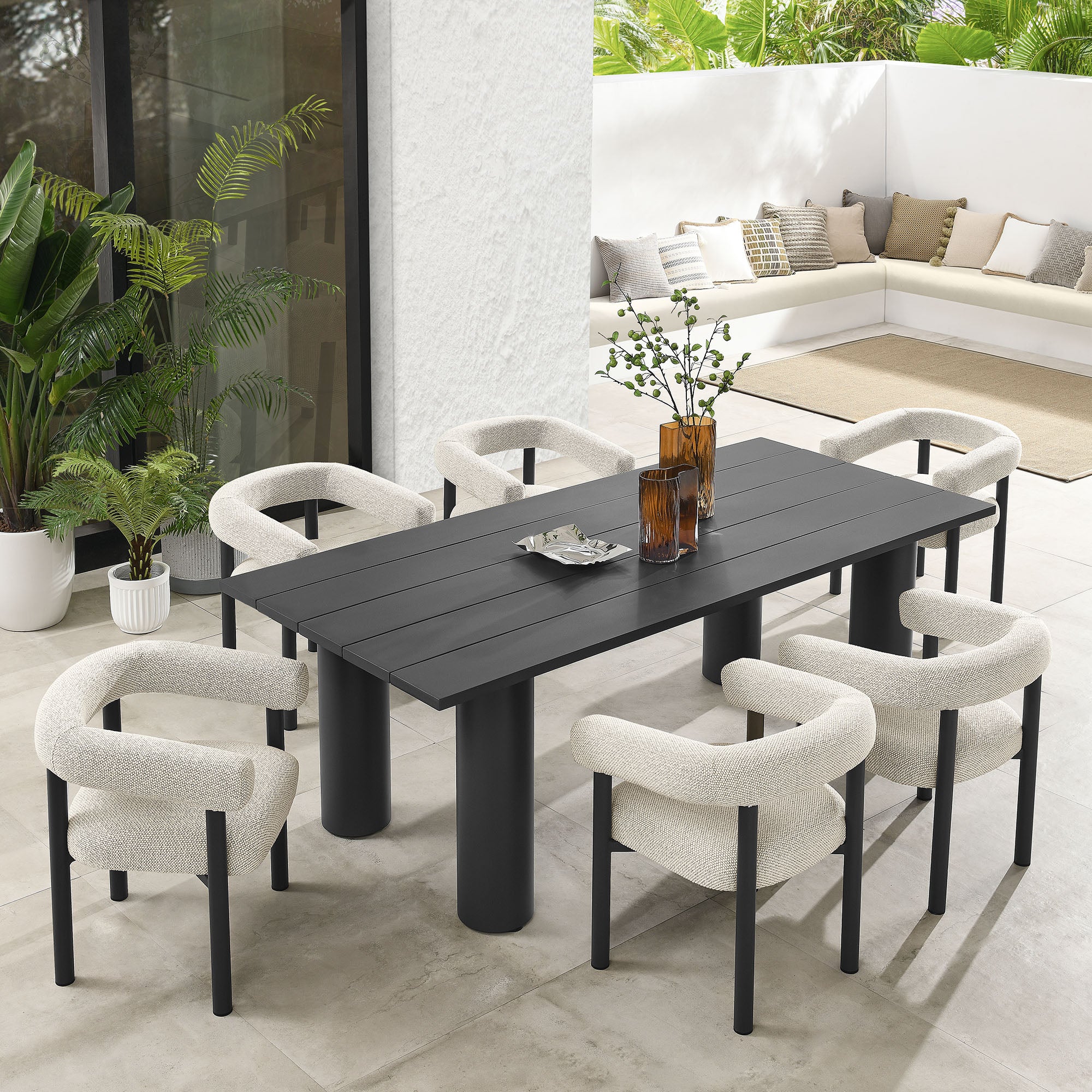 Modway Nautica 7-Piece Rectangular Outdoor Patio Aluminum Dining Table and Chairs Set