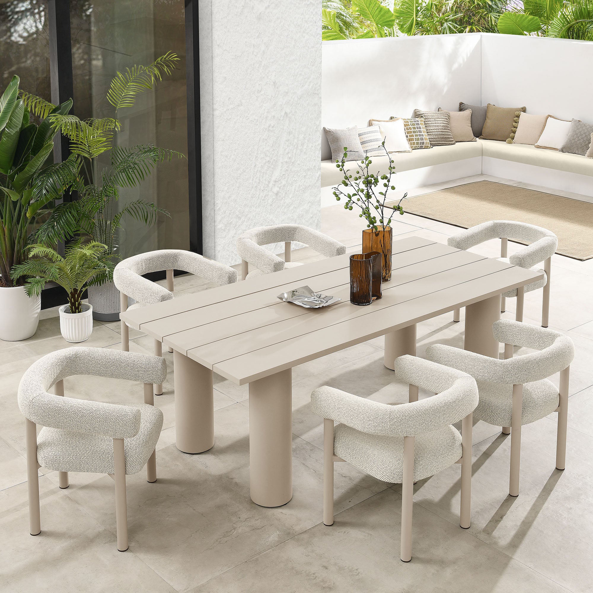 Modway Nautica 7-Piece Rectangular Outdoor Patio Aluminum Dining Table and Chairs Set