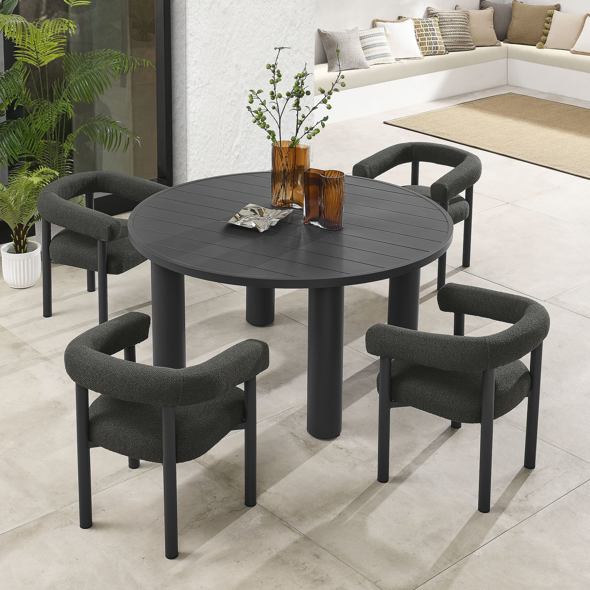 Modway Nautica 5-Piece Round Outdoor Patio Aluminum Dining Table and Chairs Set