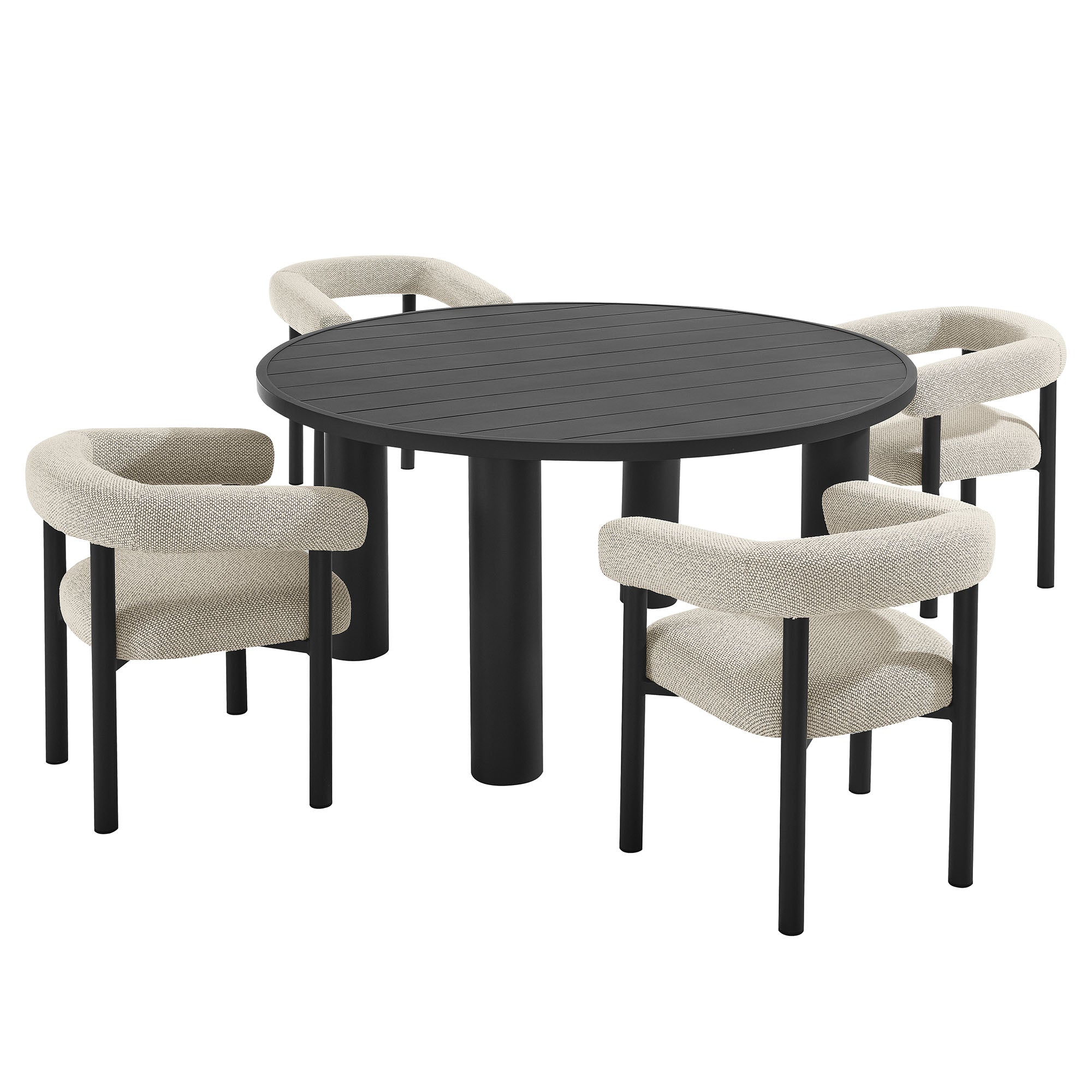 Modway Nautica 5-Piece Round Outdoor Patio Aluminum Dining Table and Chairs Set