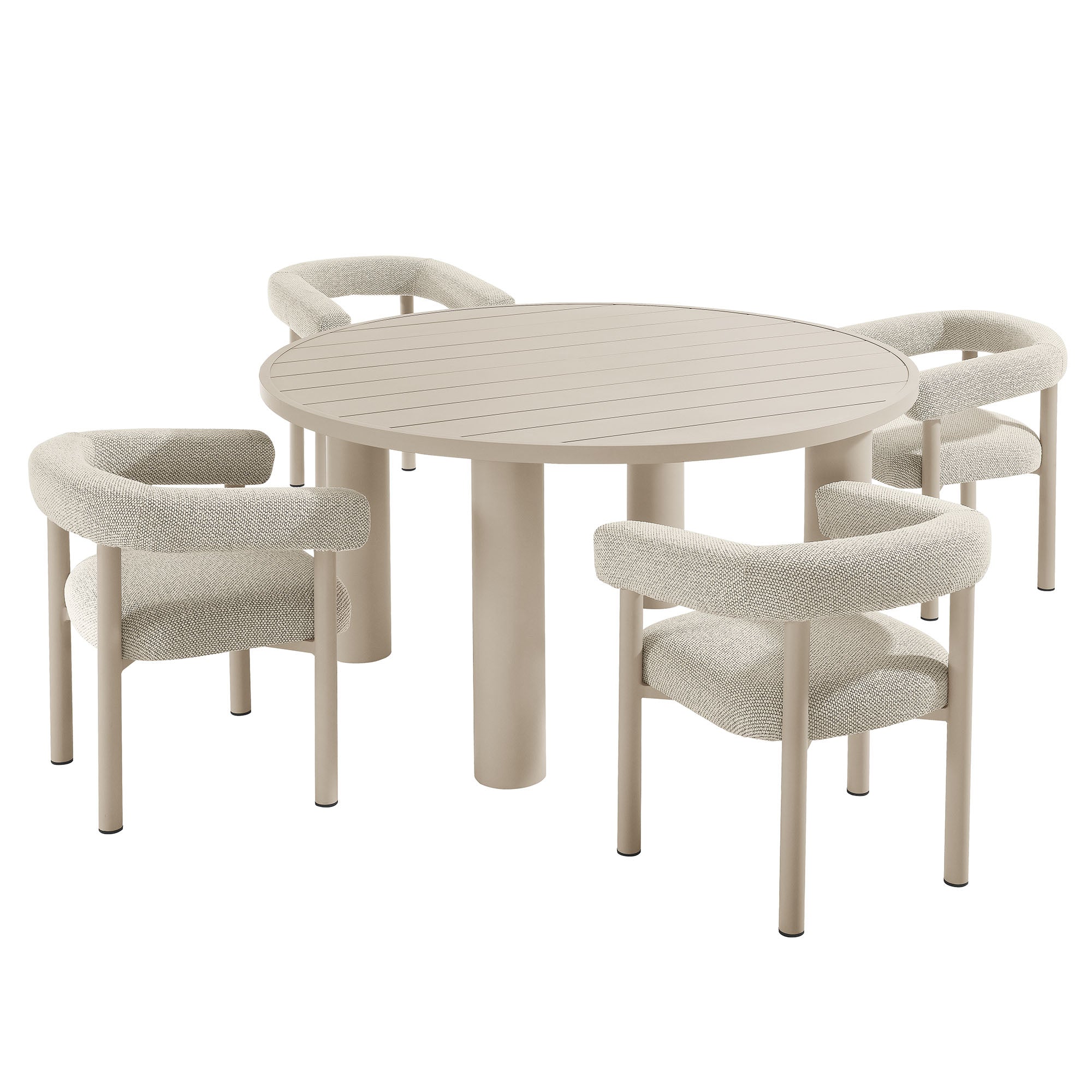 Modway Nautica 5-Piece Round Outdoor Patio Aluminum Dining Table and Chairs Set
