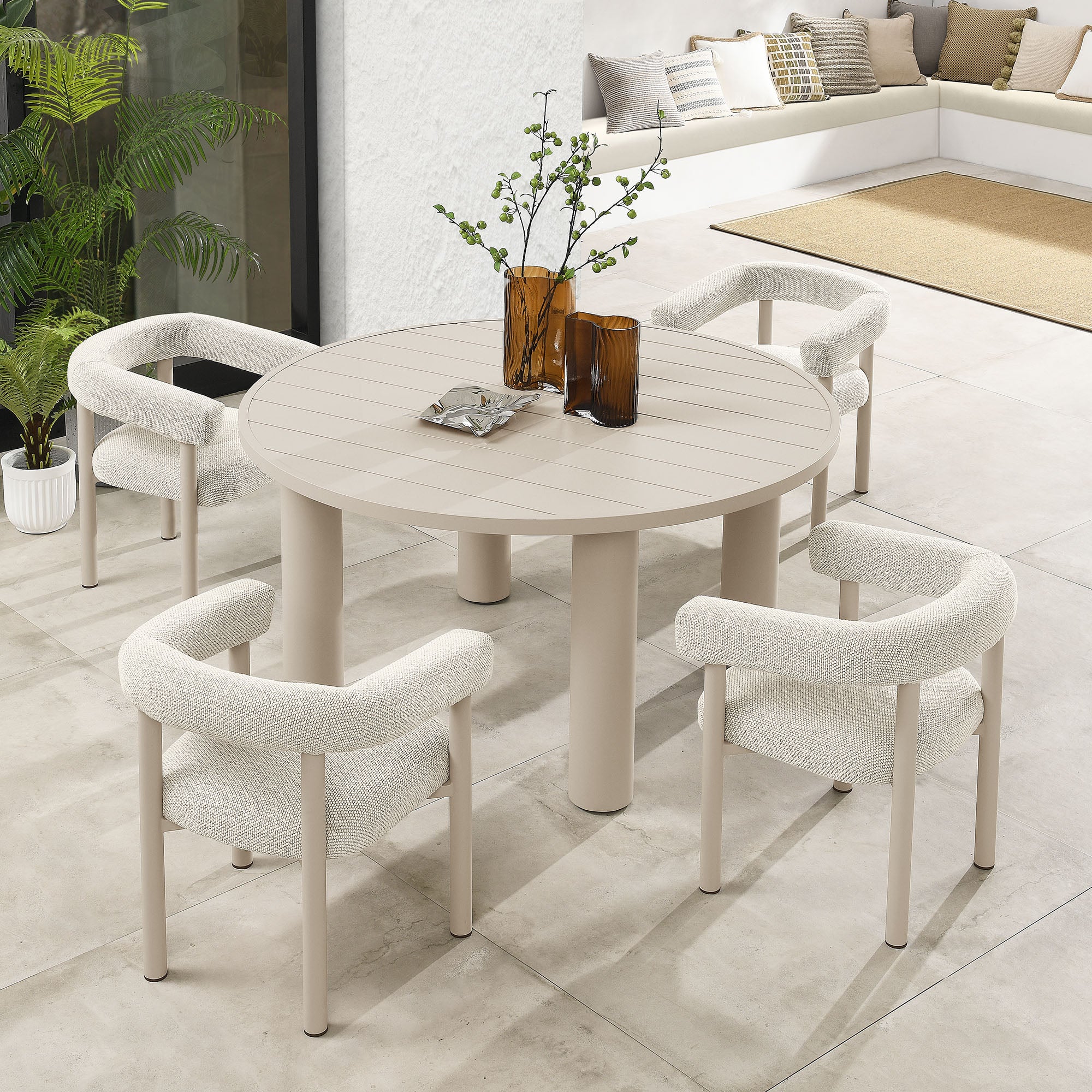 Modway Nautica 5-Piece Round Outdoor Patio Aluminum Dining Table and Chairs Set