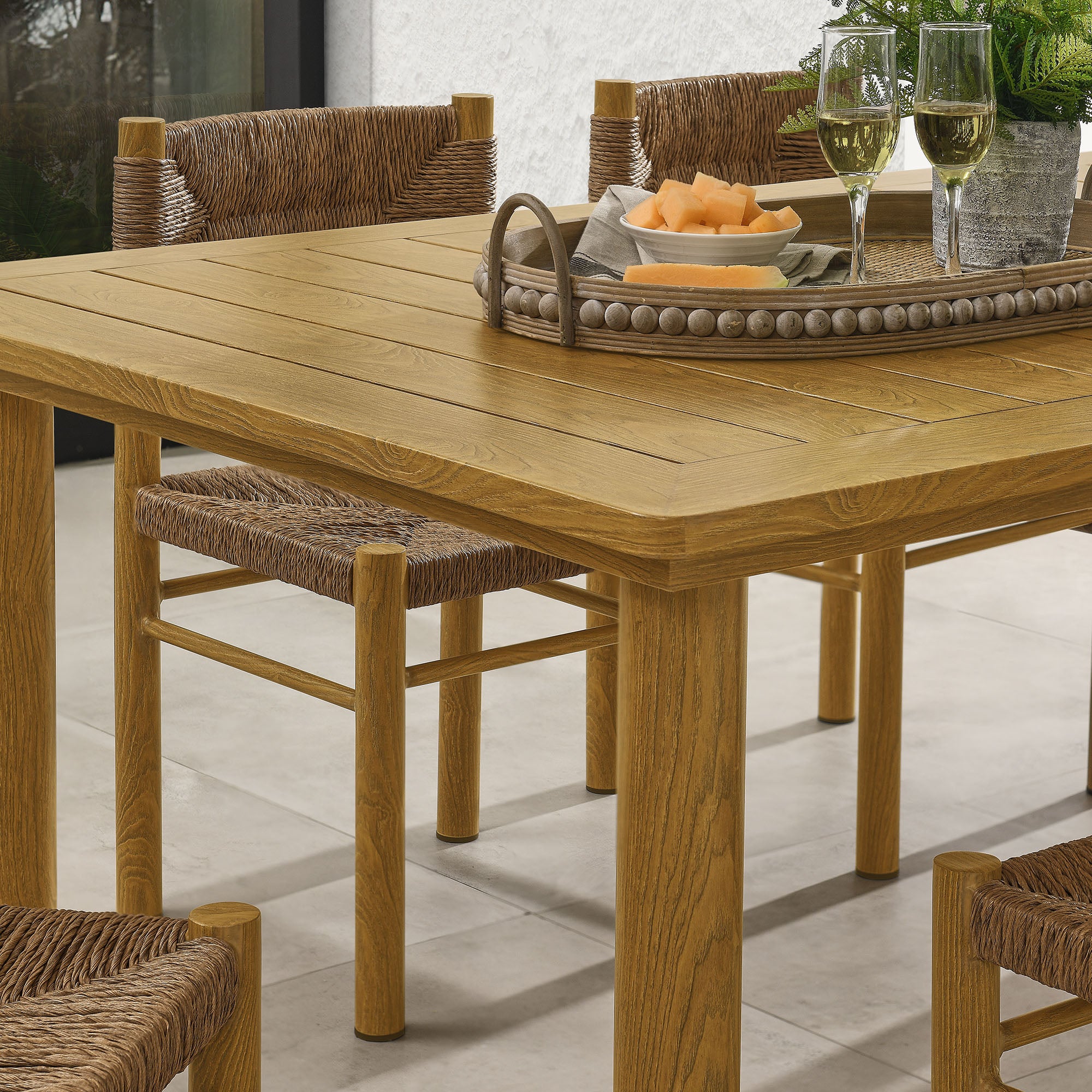 Modway Parkland 7-Piece Rectangular Outdoor Patio Rattan and Aluminum Dining Table and Chairs Set