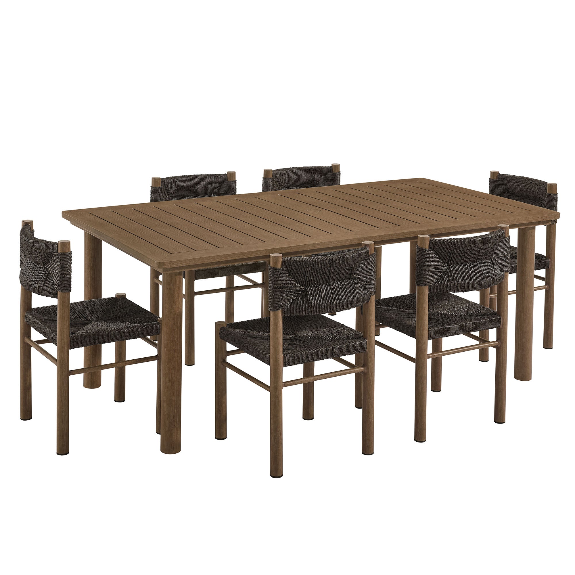 Modway Parkland 7-Piece Rectangular Outdoor Patio Rattan and Aluminum Dining Table and Chairs Set