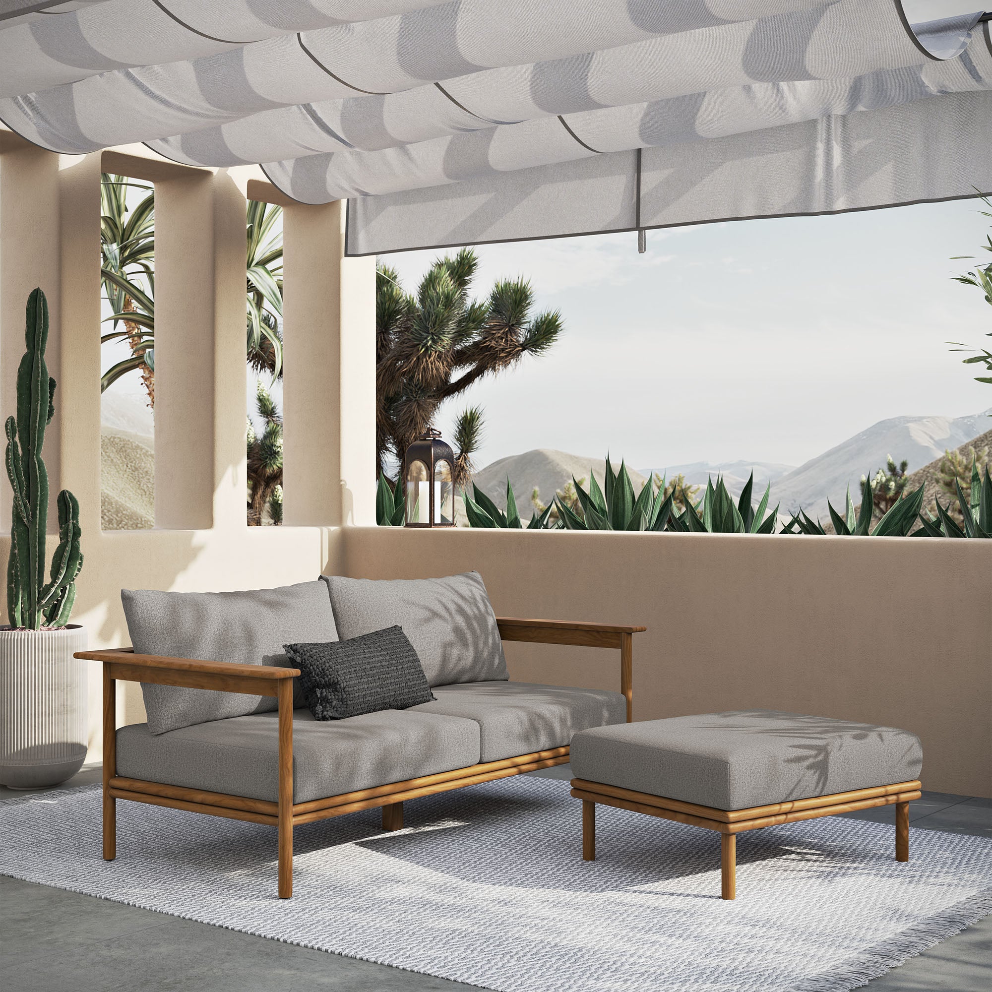 Modway Wren 2-Piece Outdoor Patio Teak Wood Sofa and Ottoman Set