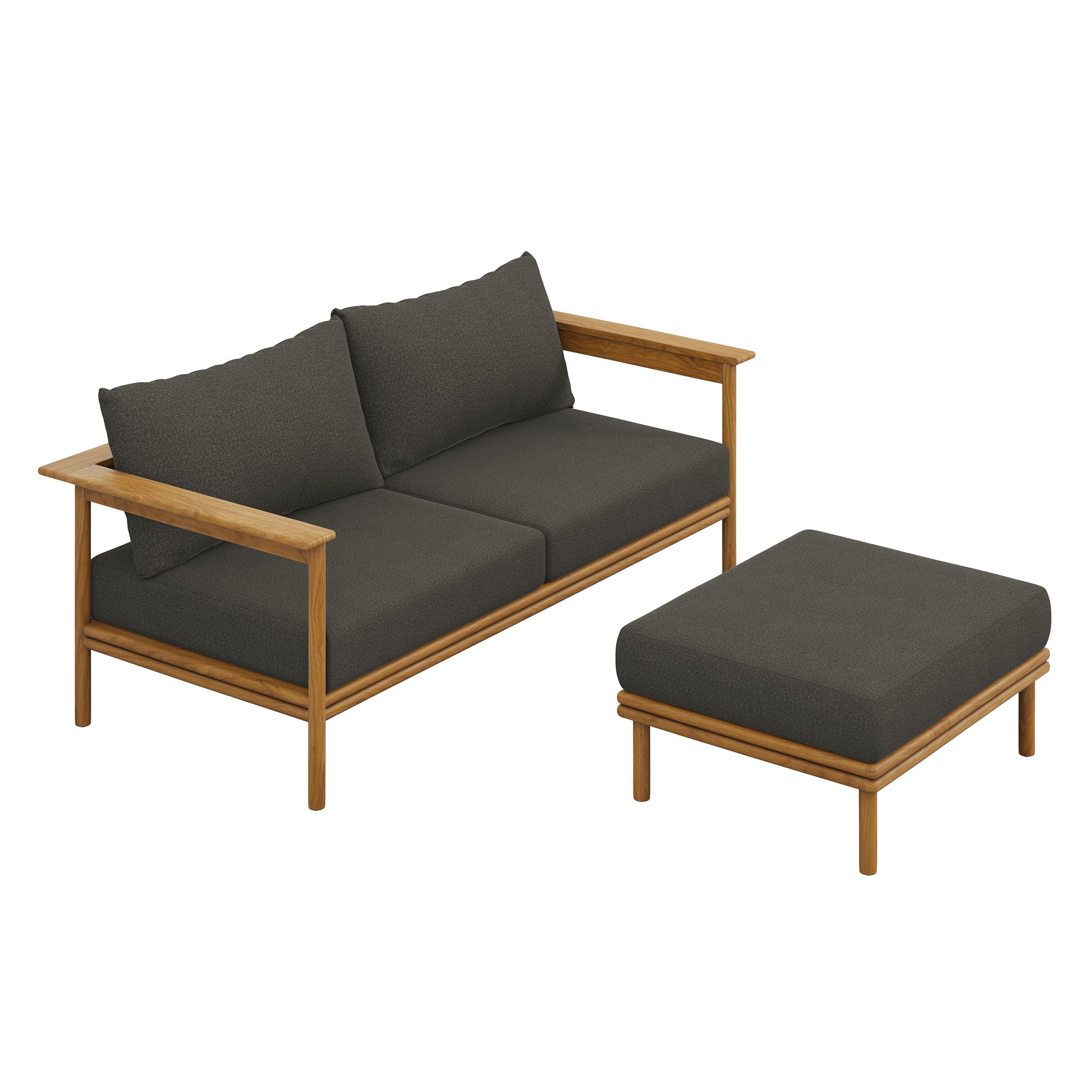 Modway Wren 2-Piece Outdoor Patio Teak Wood Sofa and Ottoman Set