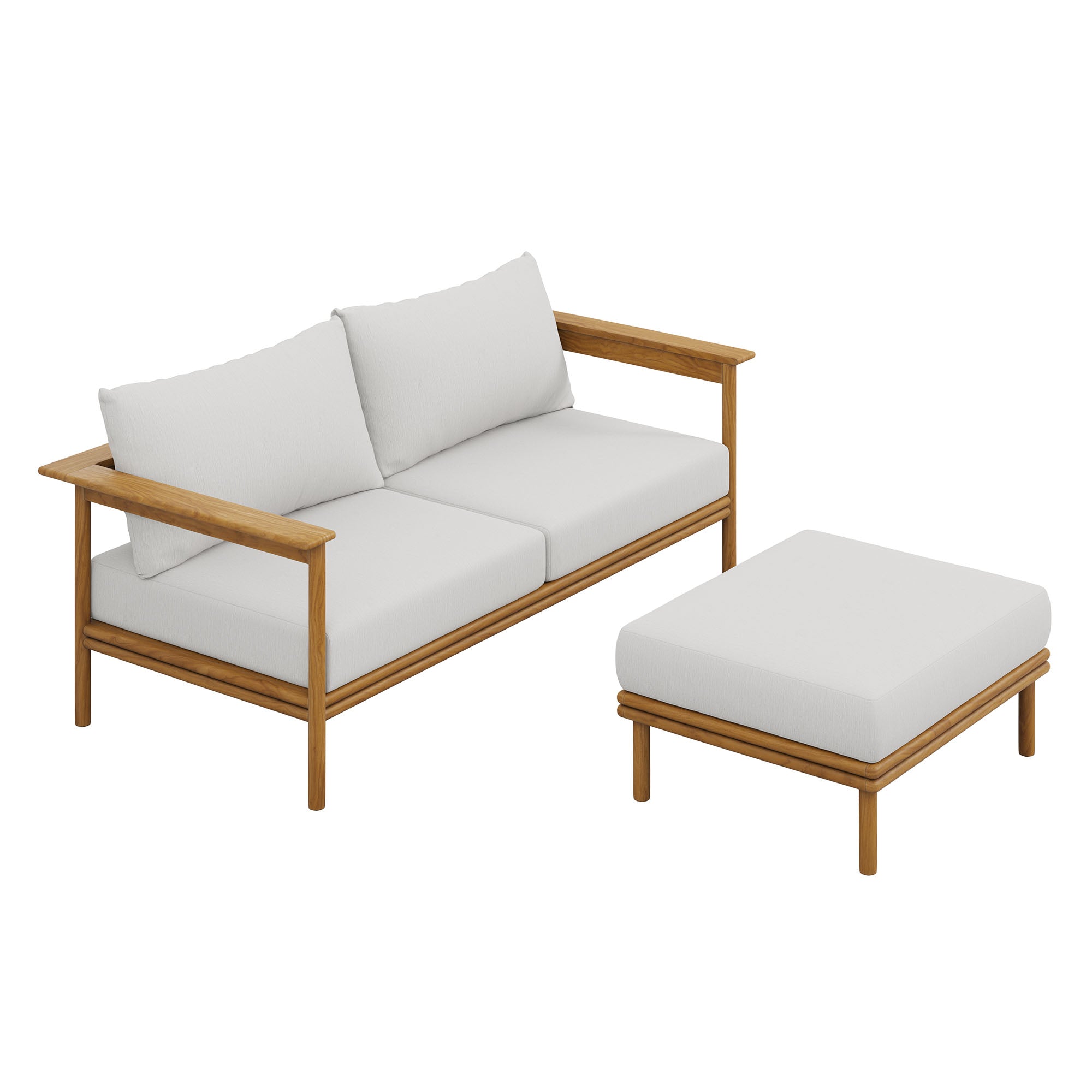 Modway Wren 2-Piece Outdoor Patio Teak Wood Sofa and Ottoman Set