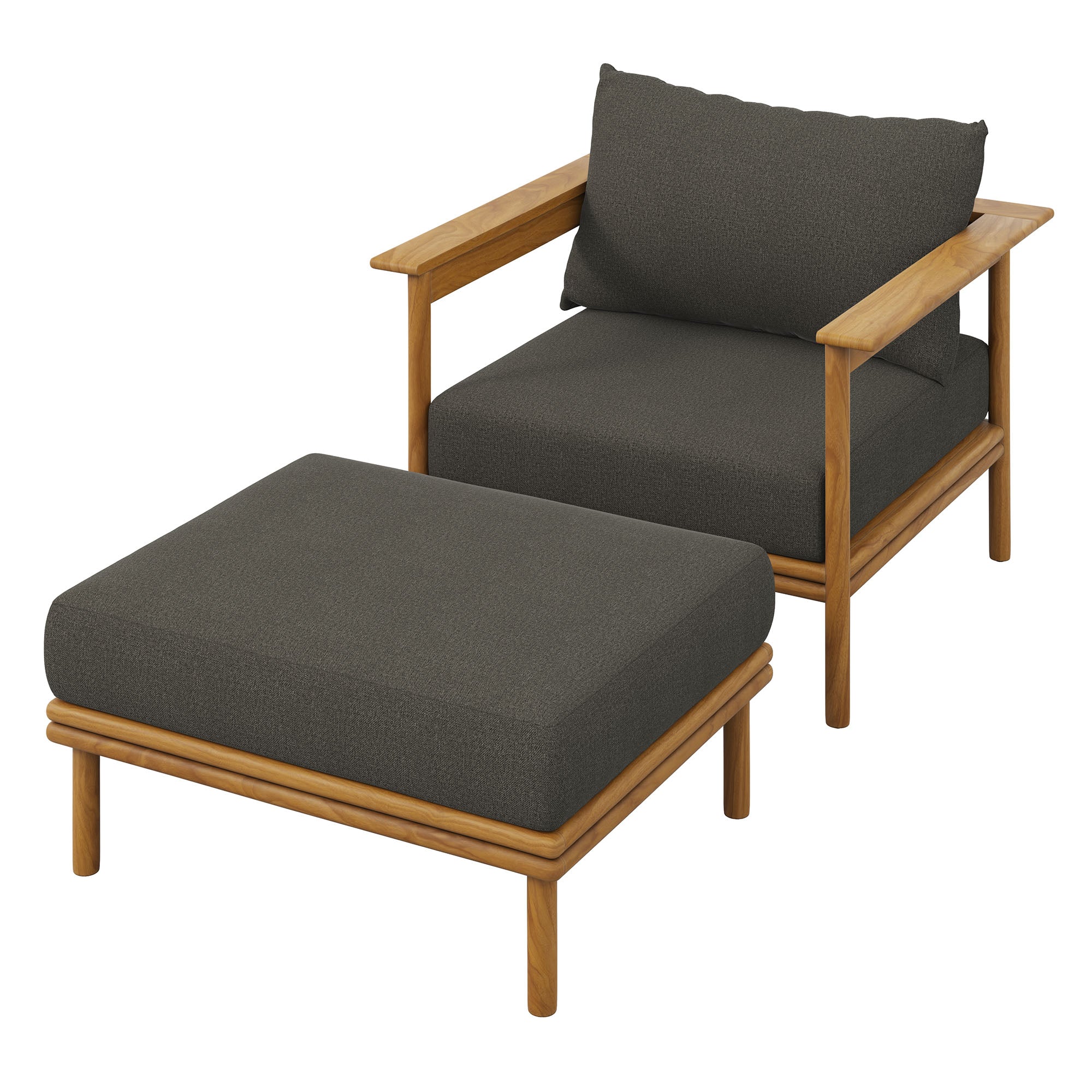 Modway Wren Outdoor Patio Teak Wood Armchair and Ottoman Set