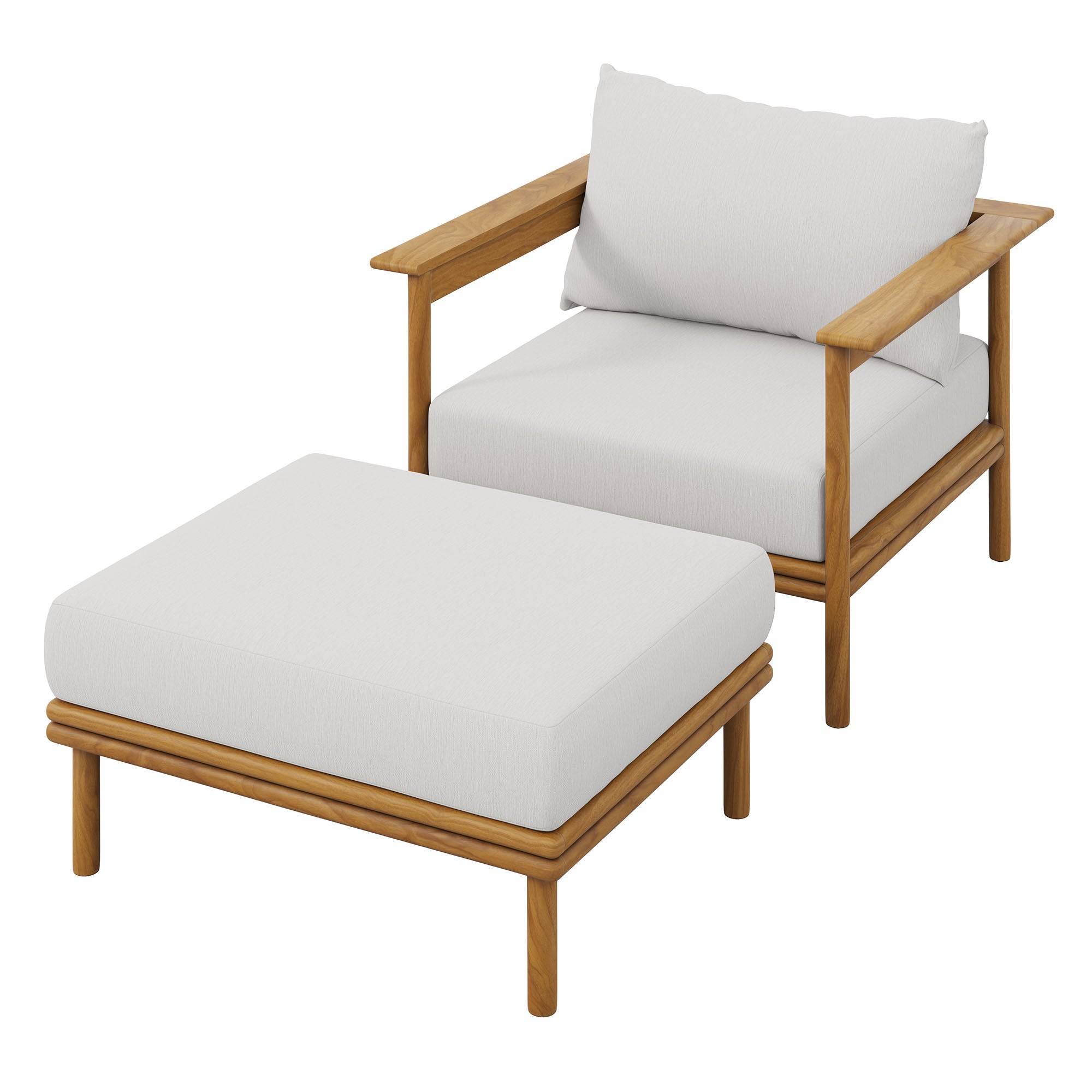 Modway Wren Outdoor Patio Teak Wood Armchair and Ottoman Set