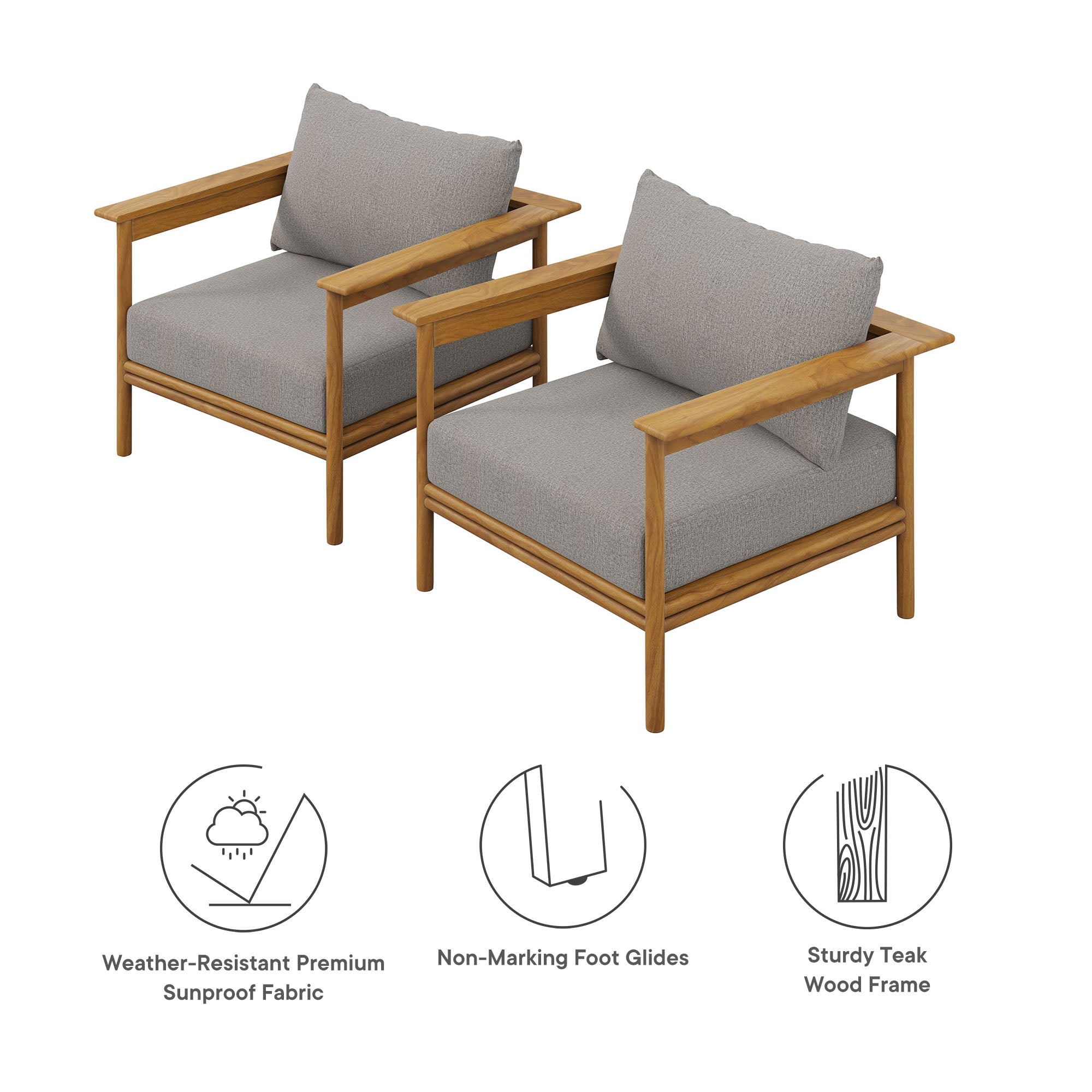 Modway Wren Outdoor Patio Teak Wood Armchair Set of 2
