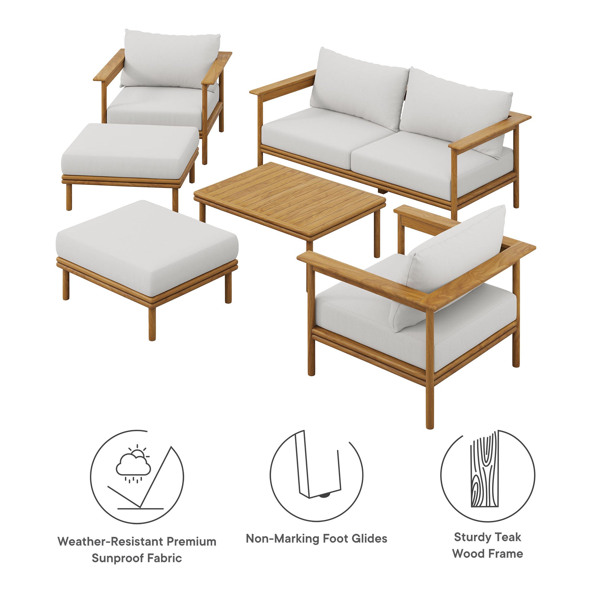Modway Wren 6-Piece Outdoor Patio Teak Wood Furniture Set