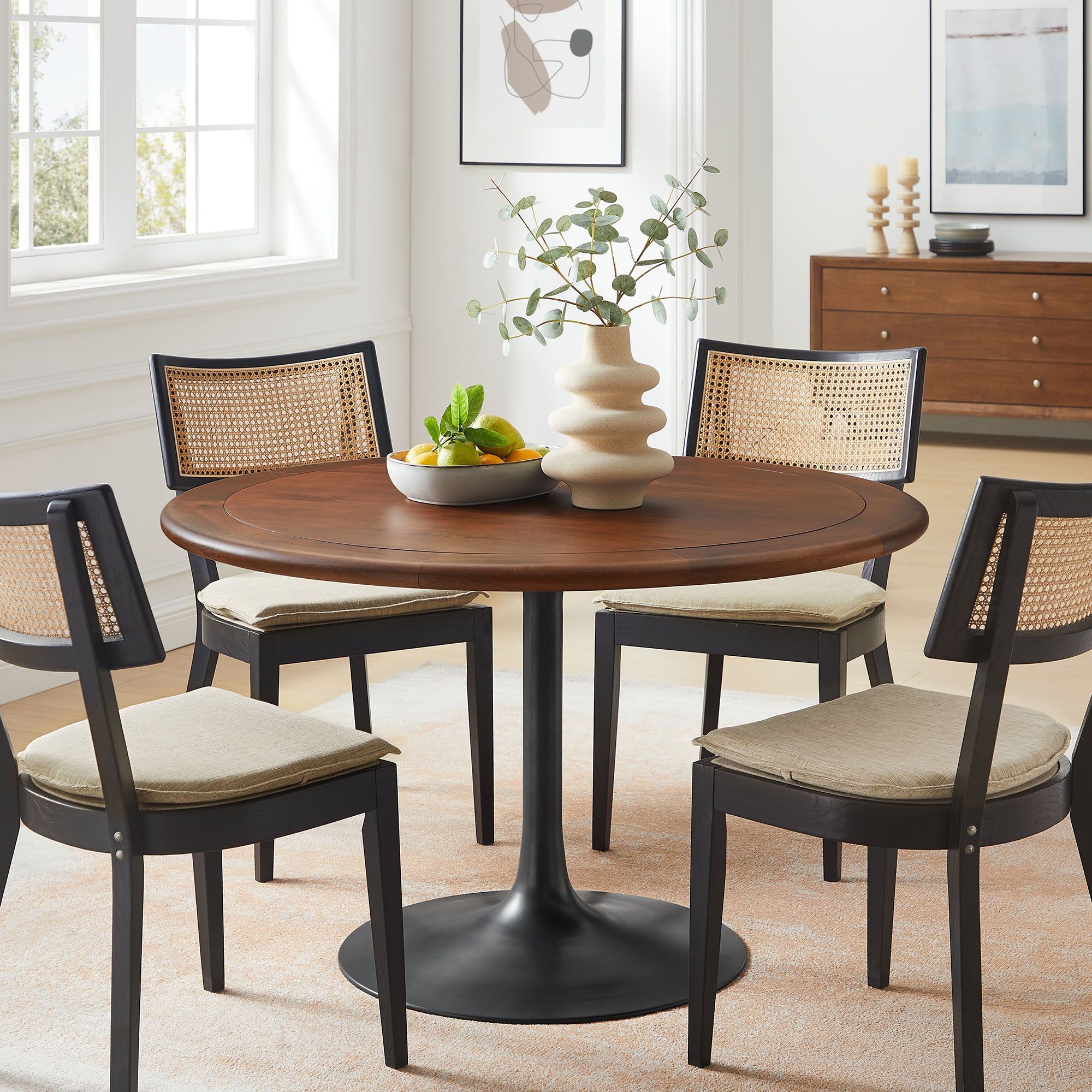 Modway Lippa 48" Round Pedestal Solid Wood Dining Table
