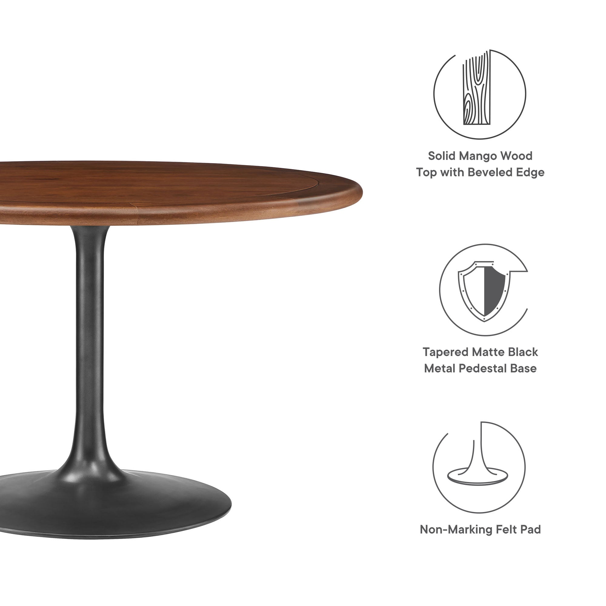 Modway Lippa 48" Round Pedestal Solid Wood Dining Table