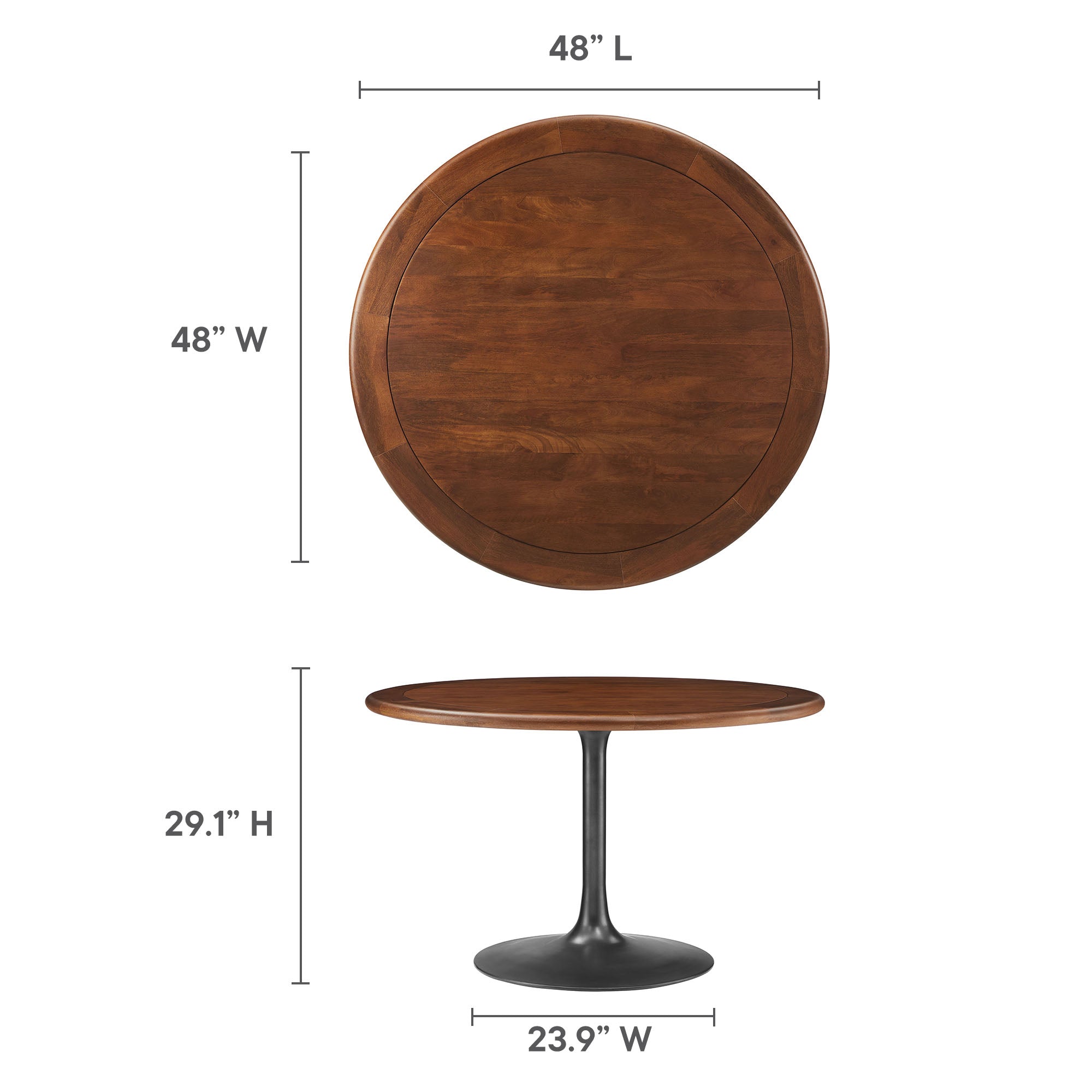 Modway Lippa 48" Round Pedestal Solid Wood Dining Table