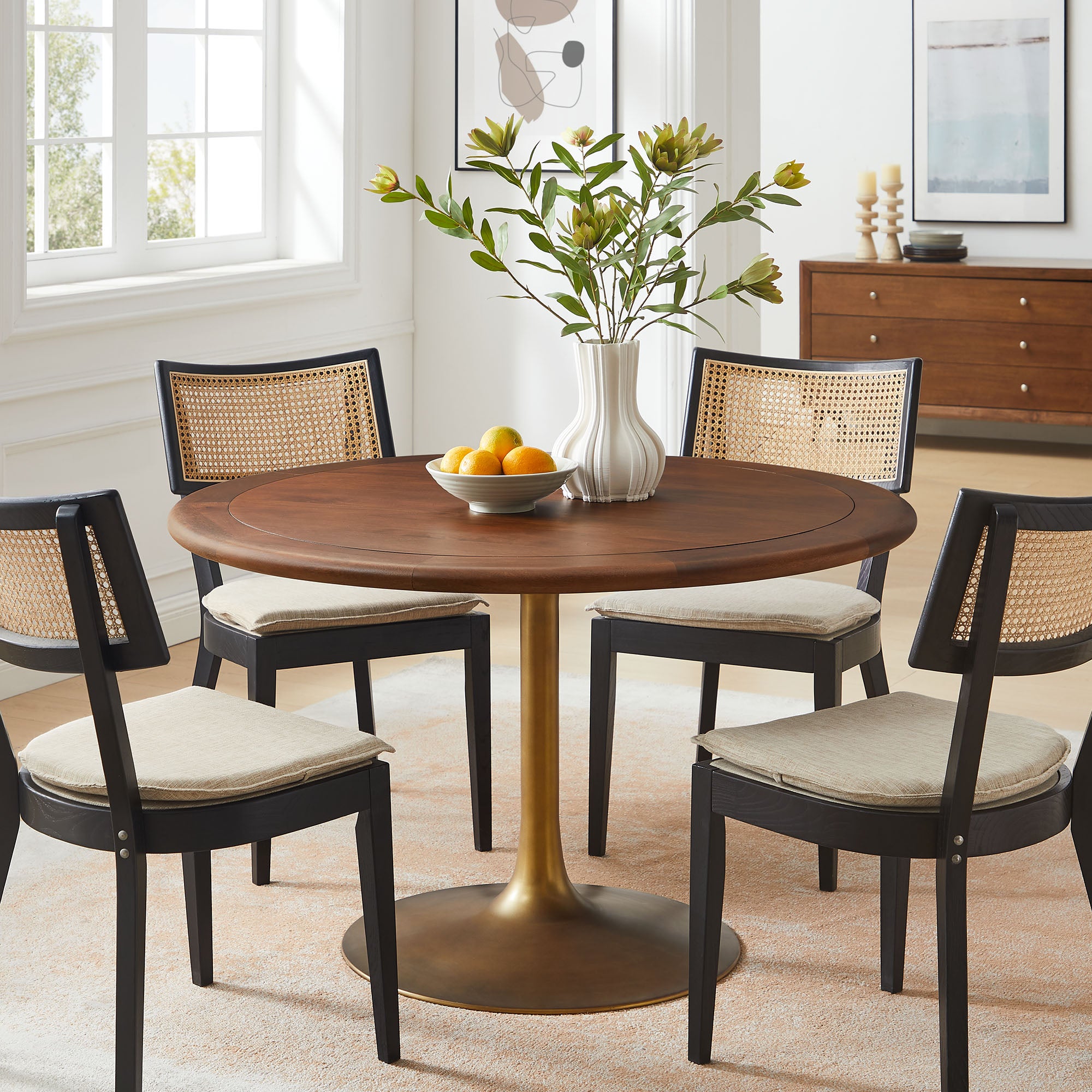 Modway Lippa 48" Round Pedestal Solid Wood Dining Table