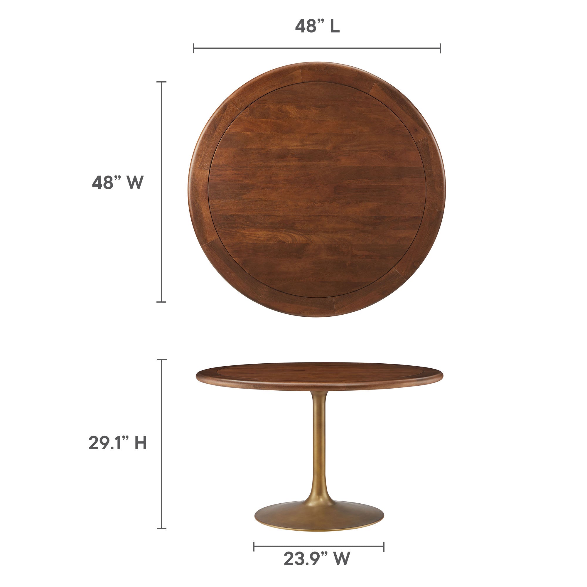 Modway Lippa 48" Round Pedestal Solid Wood Dining Table