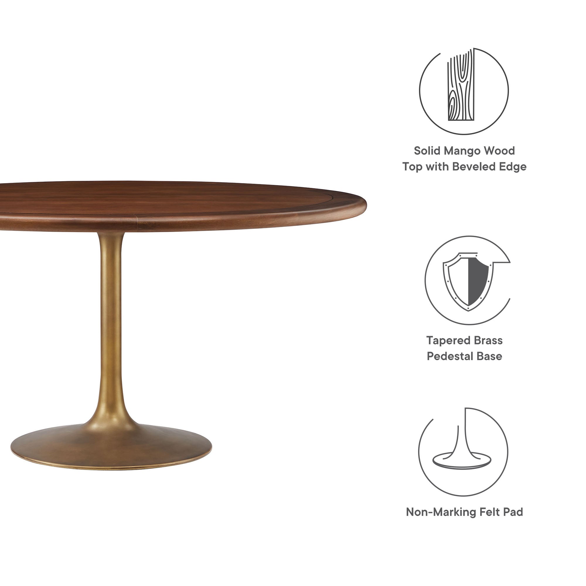 Modway Lippa 60" Round Pedestal Solid Wood Dining Table