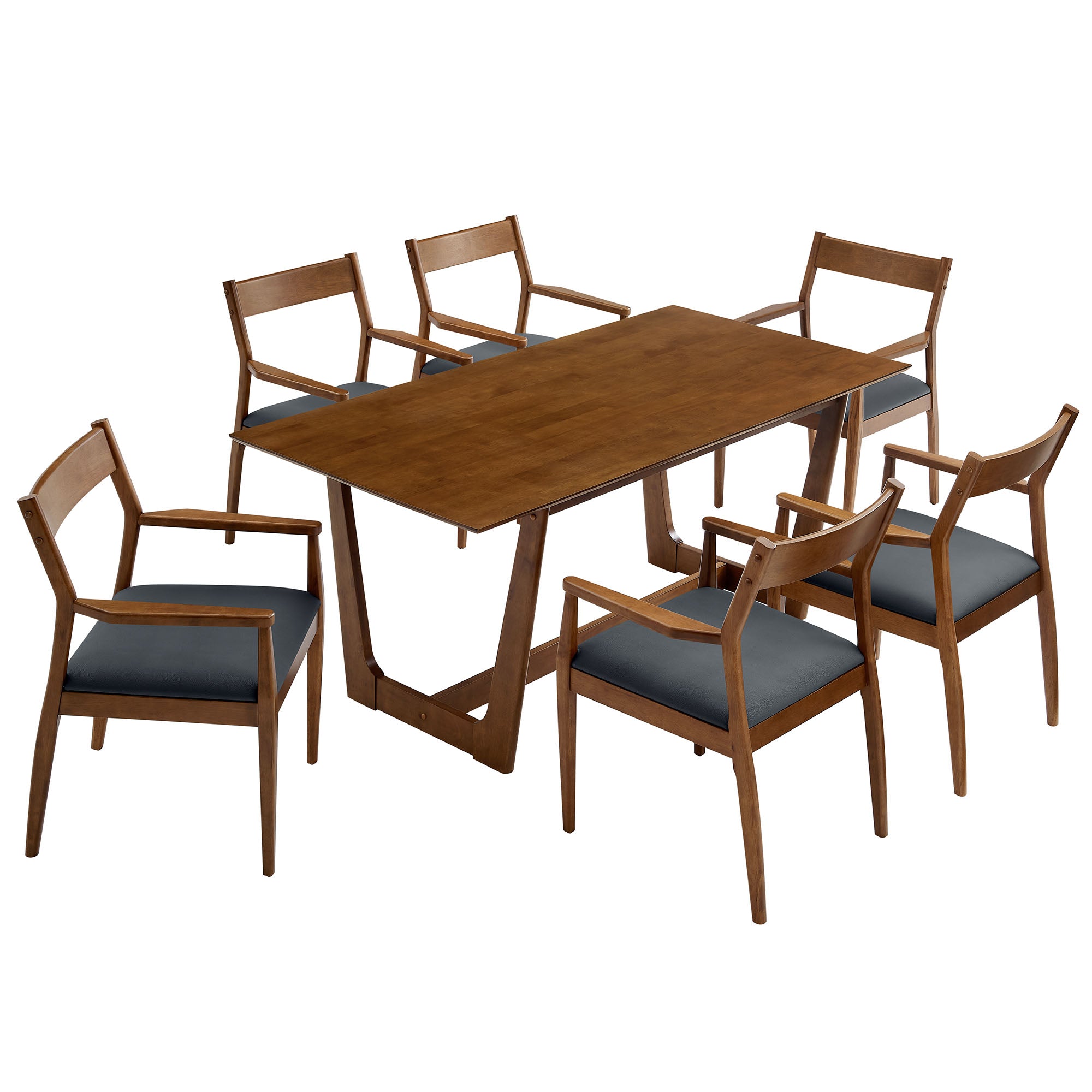 Modway Solara 7-Piece Wood Dining Set with Vegan Leather Armchairs