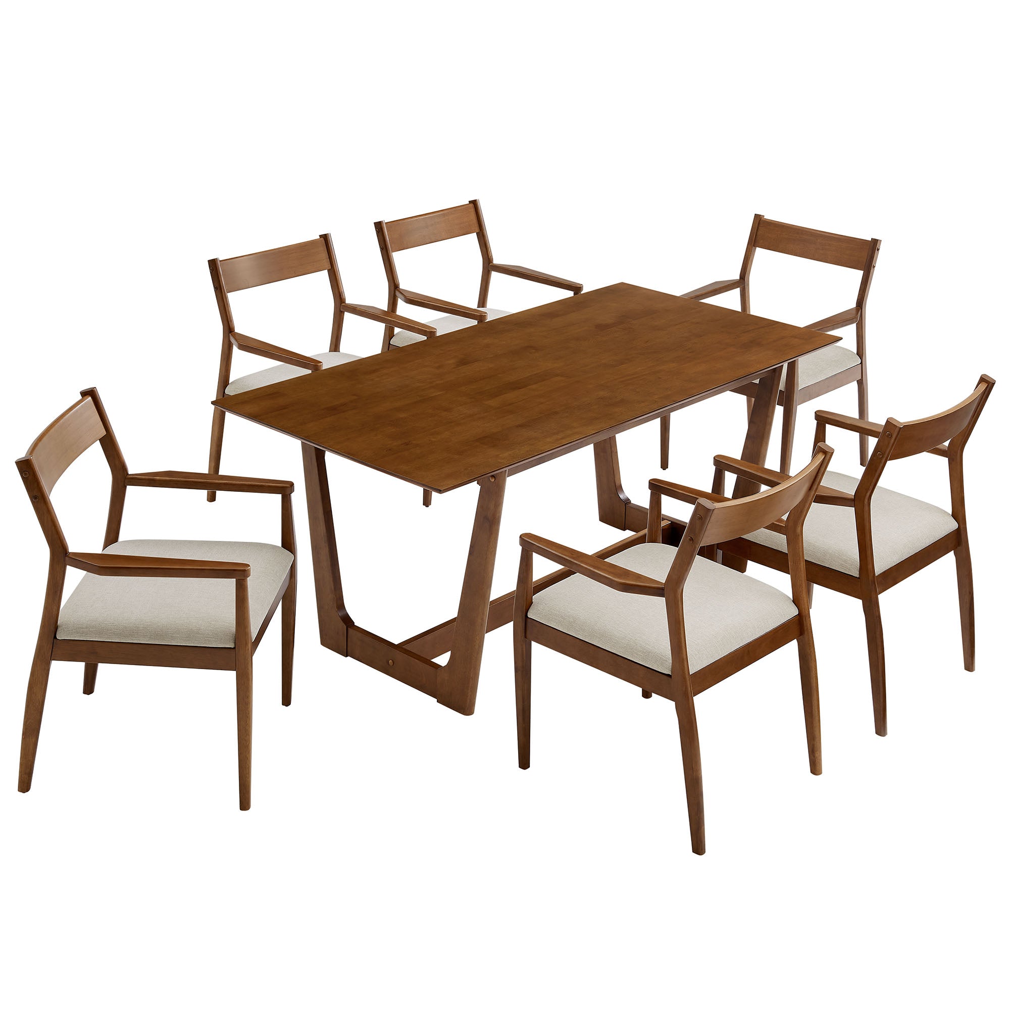 Modway Solara 7-Piece Wood Dining Set with Fabric Upholstered Armchairs