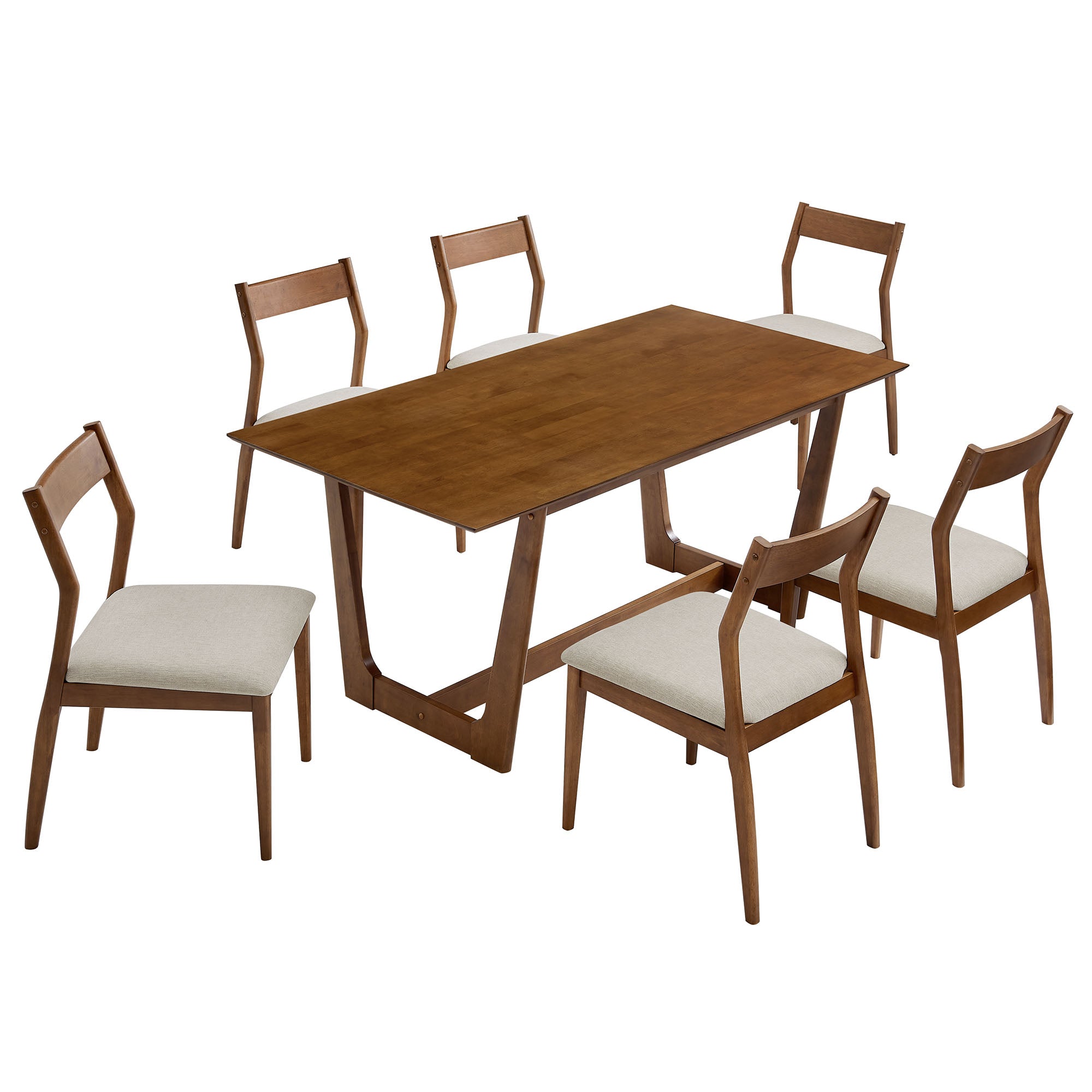 Modway Solara 7-Piece Wood Dining Set with Fabric Upholstered Side Chairs