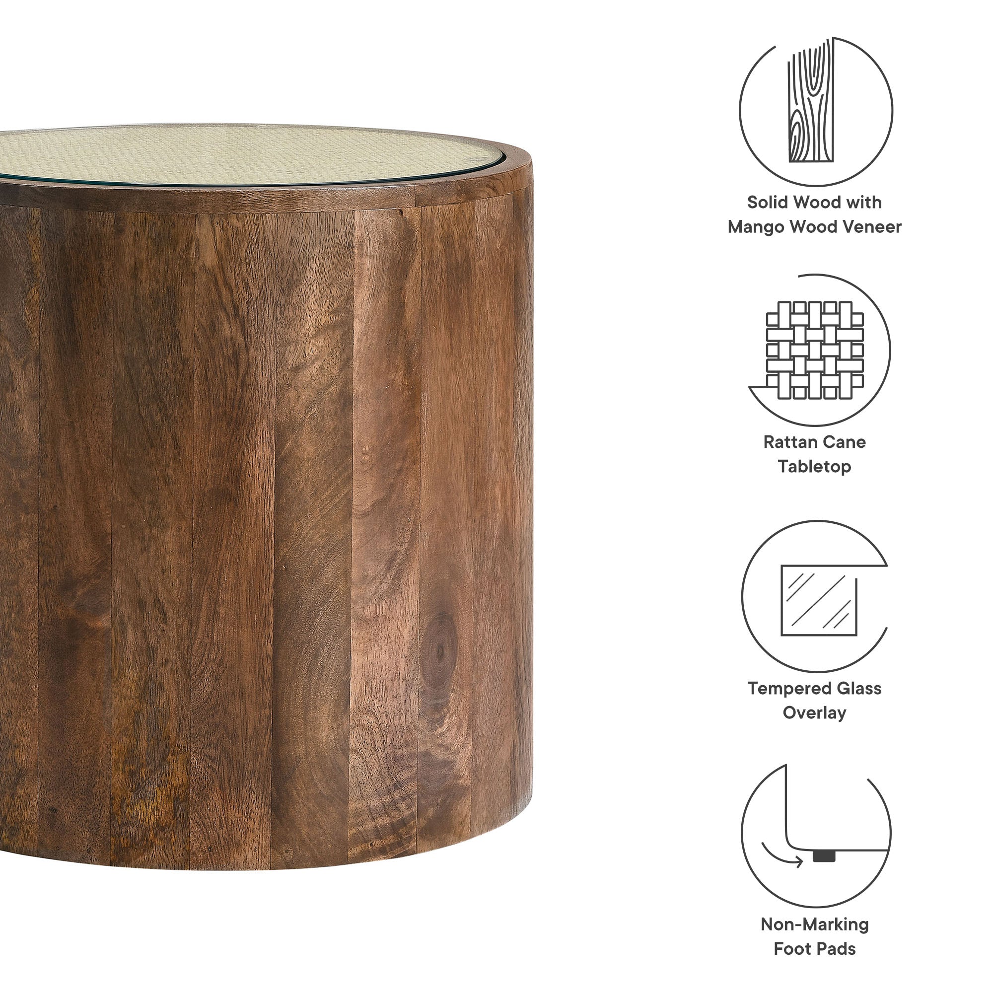 Modway Truett Round Wood Rattan Side Table