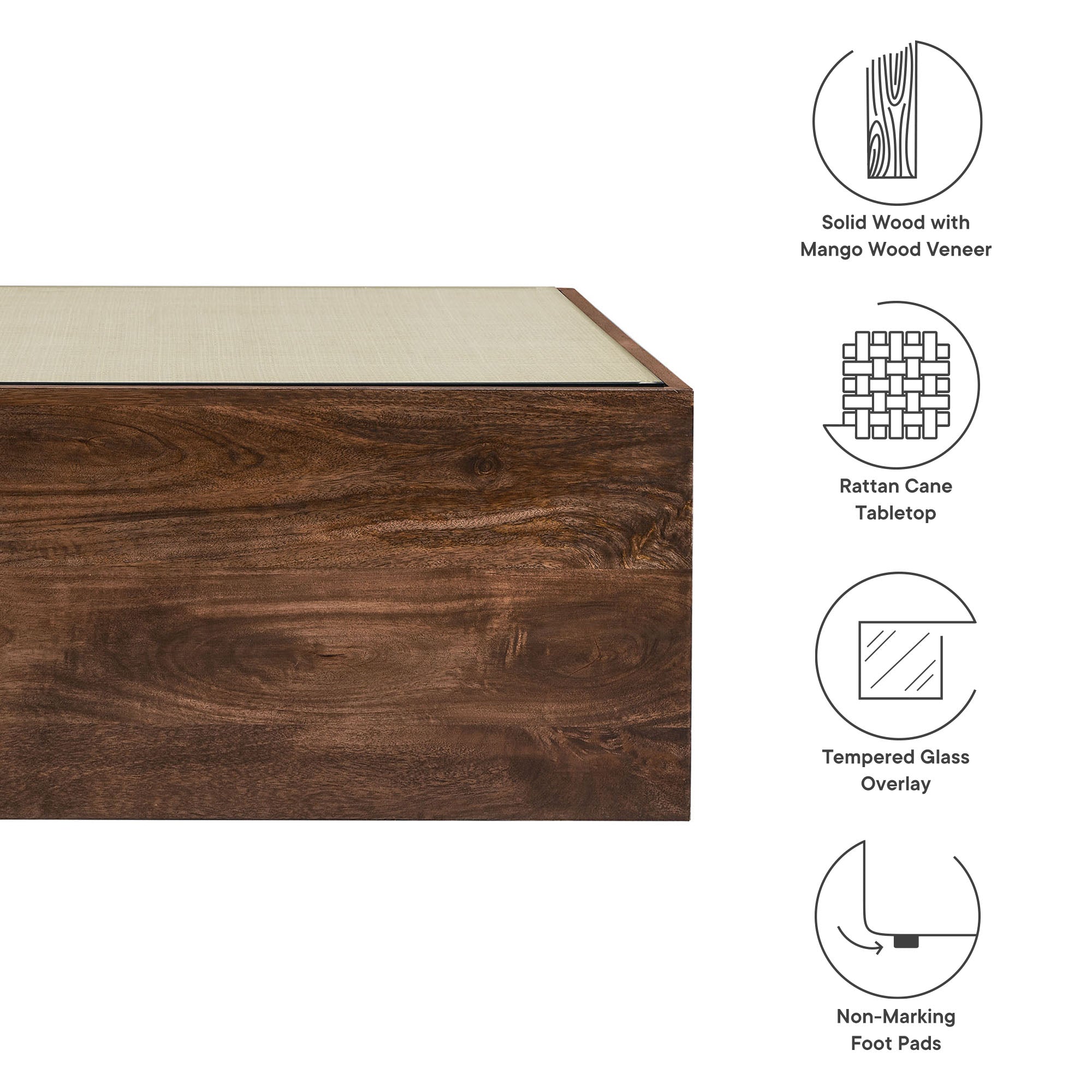 Modway Truett Square Wood Rattan Coffee Table