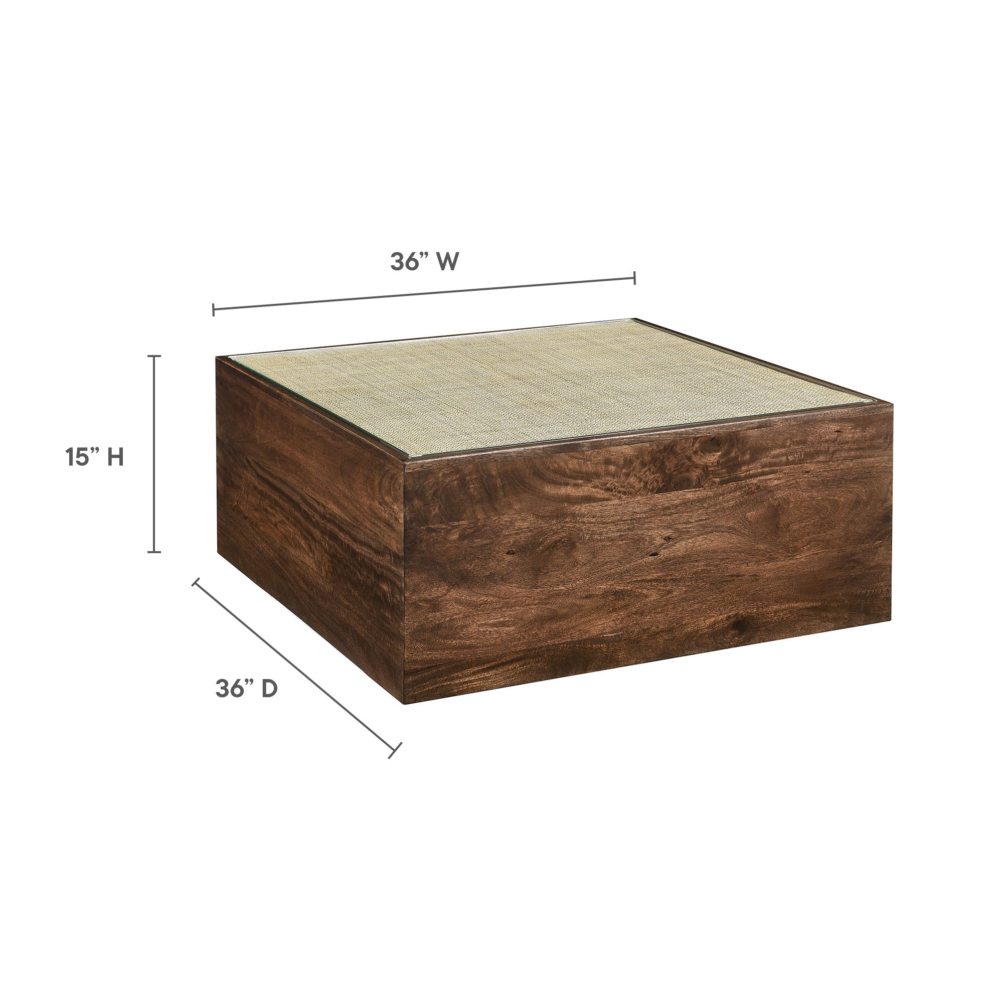 Modway Truett Square Wood Rattan Coffee Table